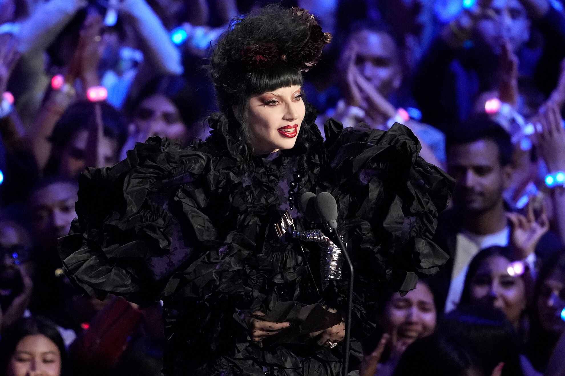 Lady Gag accepts the award for artist of the year during the MTV Video Music Awards on Sunday, Sept. 7, 2025