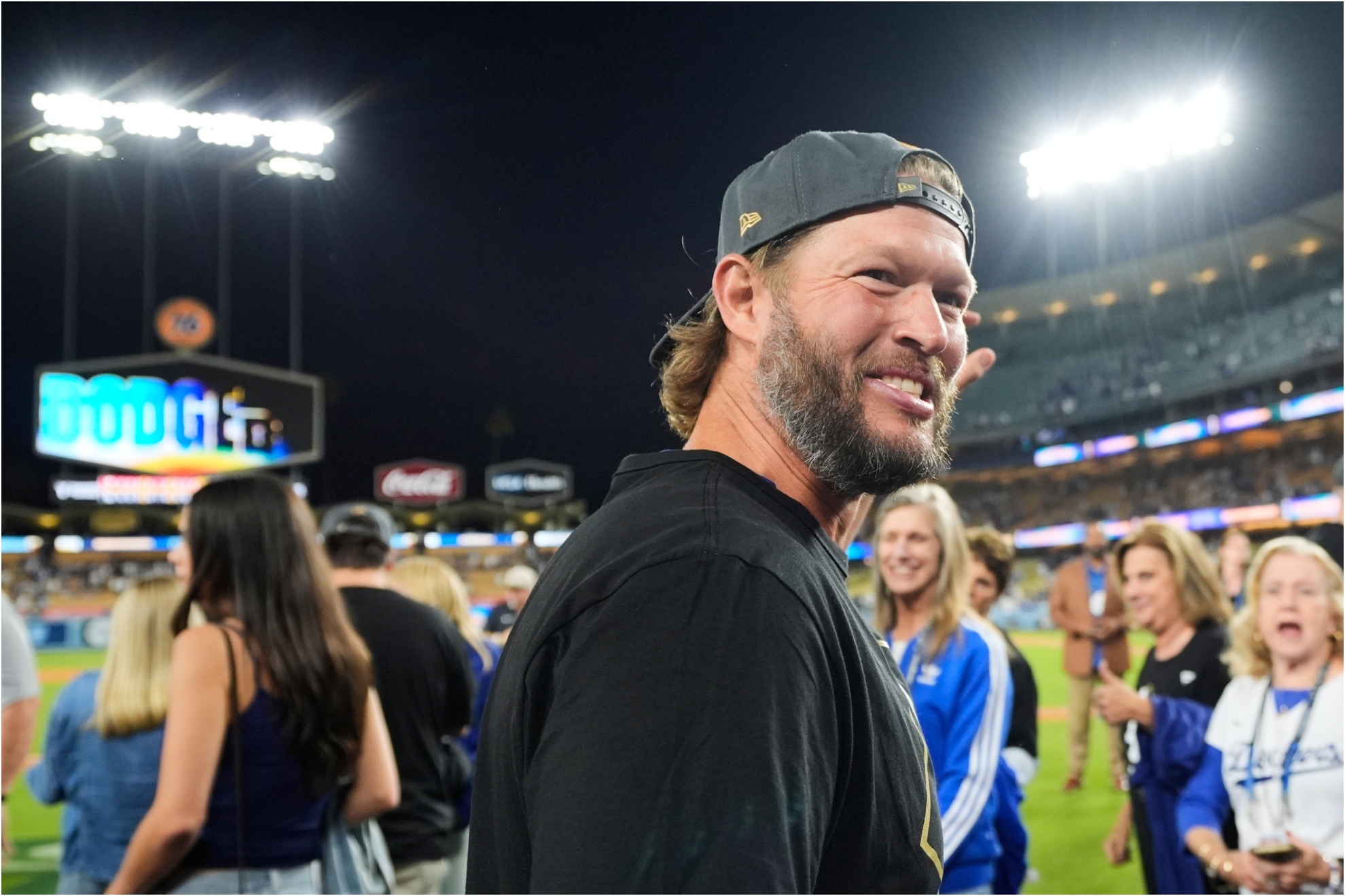 Los Angeles Dodgers' Clayton Kershaw smiles after a win over the Philadelphia Phillies.
