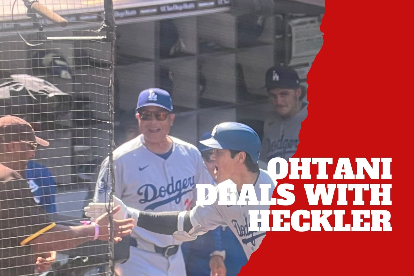 Shohei Ohtani deals with a heckler after hitting a home run against the Padres