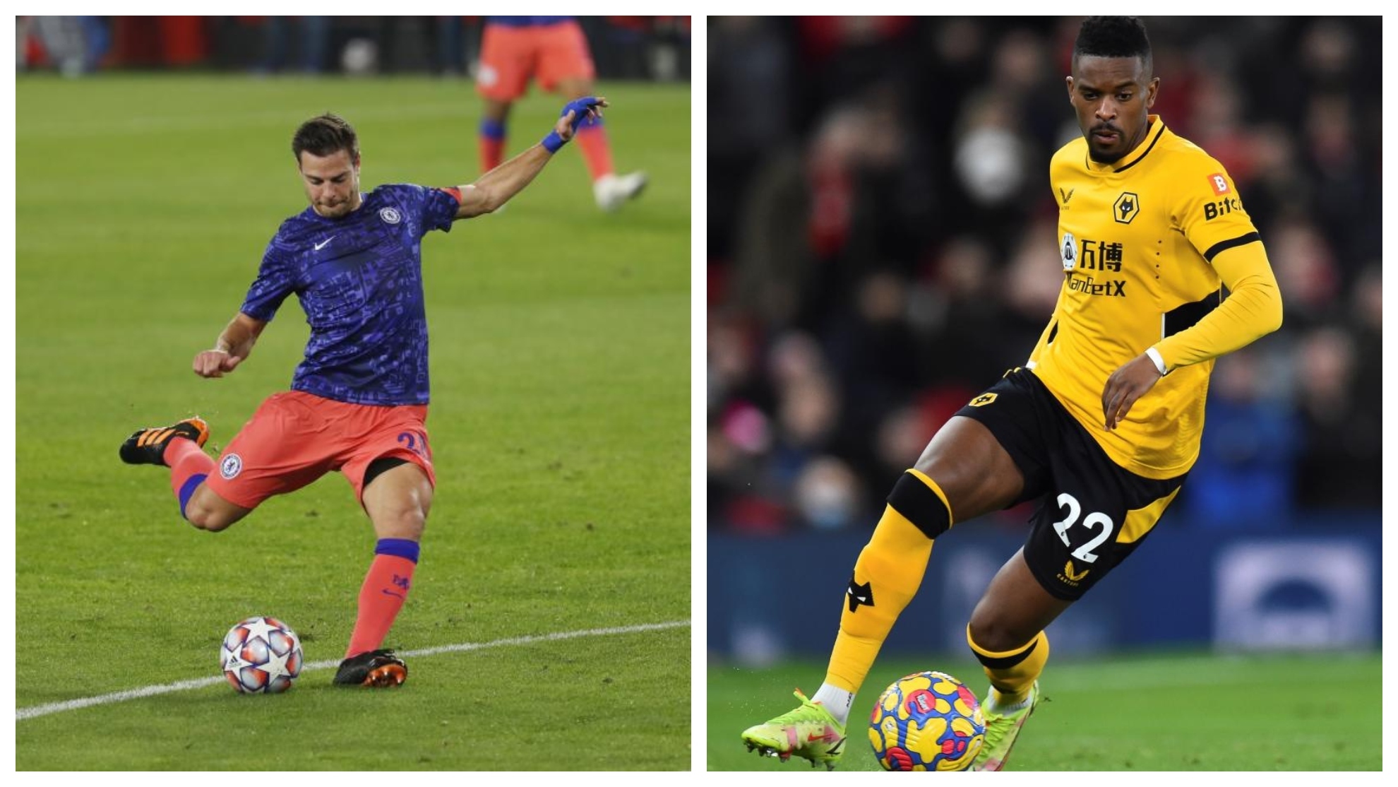 Chelsea defender Cesar Azpilicueta and Wolves right-back Nelson Semedo.