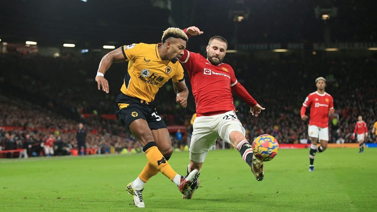 Adama Traore in action for Wolves against Manchester United.