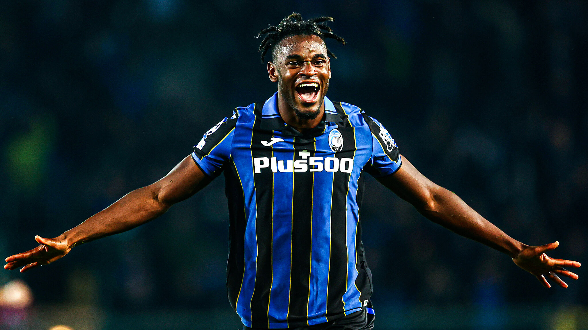 Duvan Zapata celebrates a goal for Atalanta.