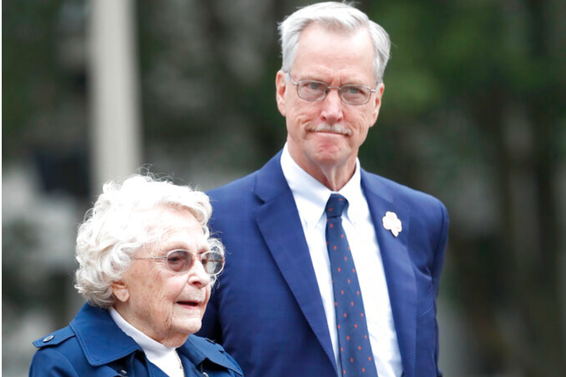 Late Chicago Bears owner Virginia Halas McCaskey with her son, George outside Soldier Field in Sept 2019