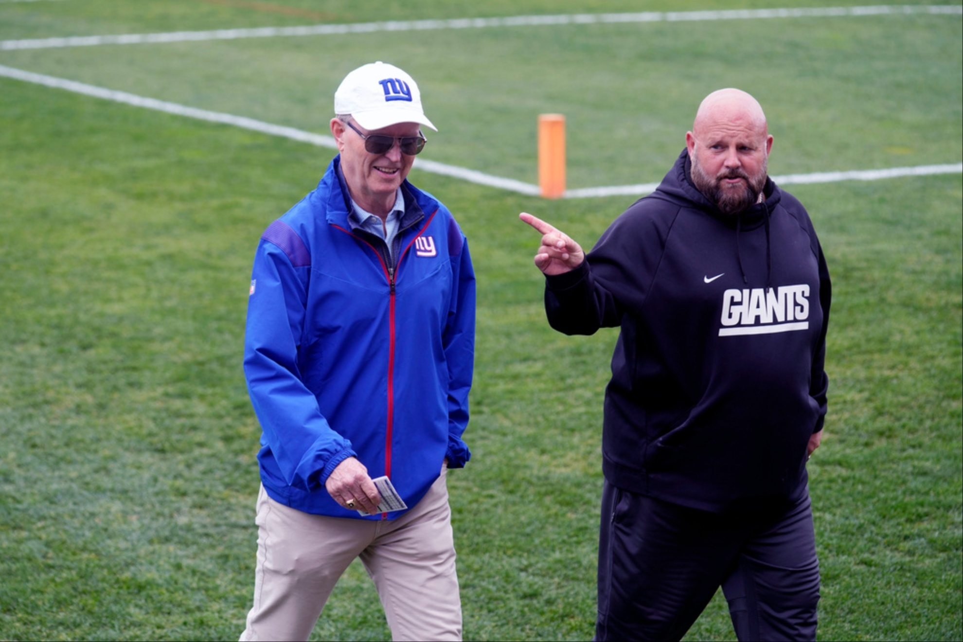 John Mara (L) and head coach Brian Daboll at the start of the 2023 season.
