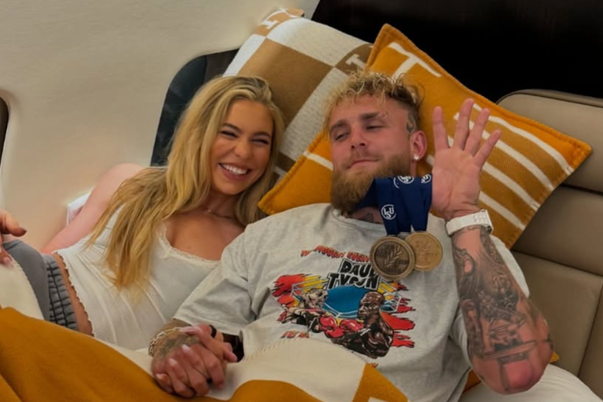 Jake Paul seems unbothered after finding his fiancée making a TikTok in their bed