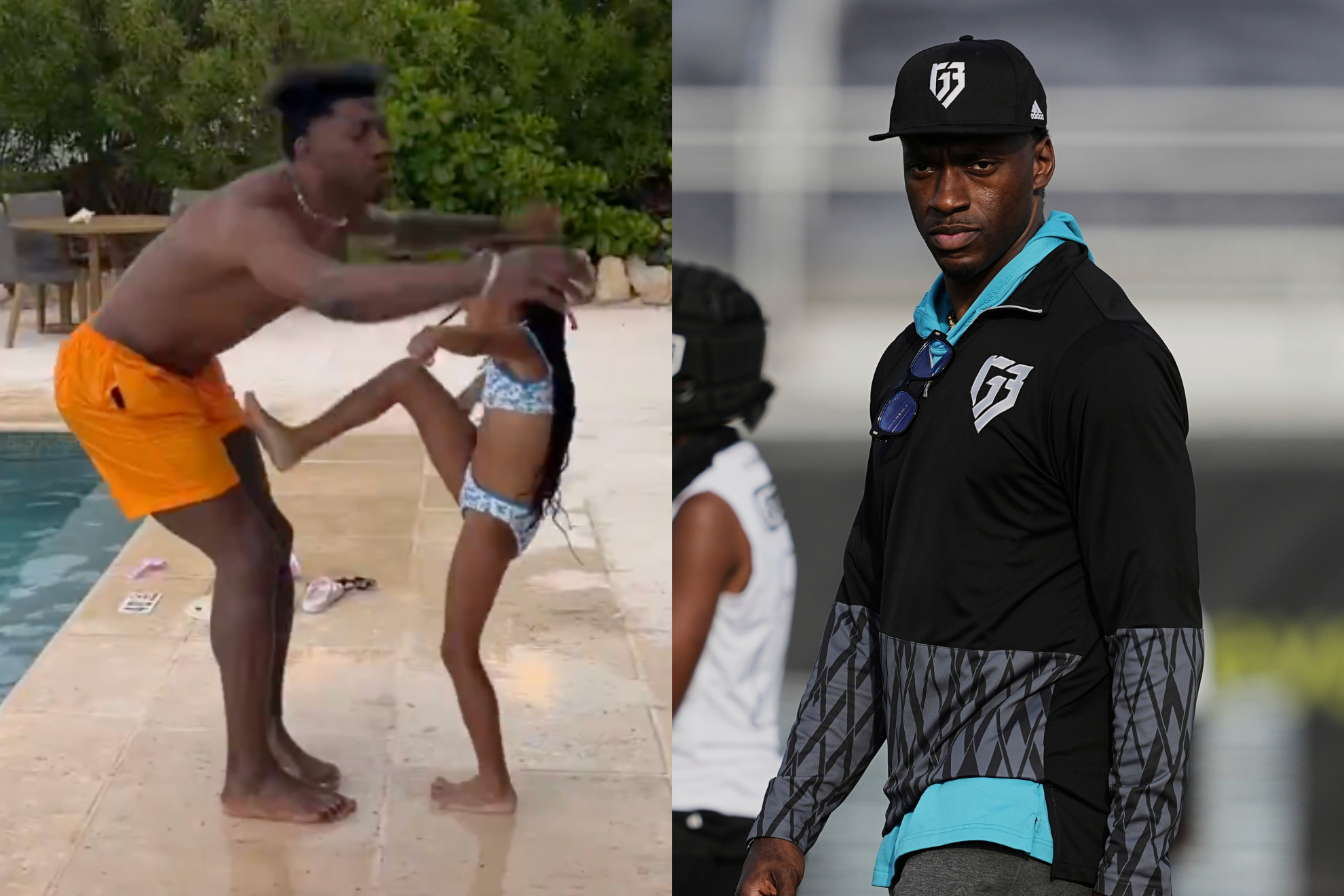 Robert Griffin III gets kicked by one of his daughters.