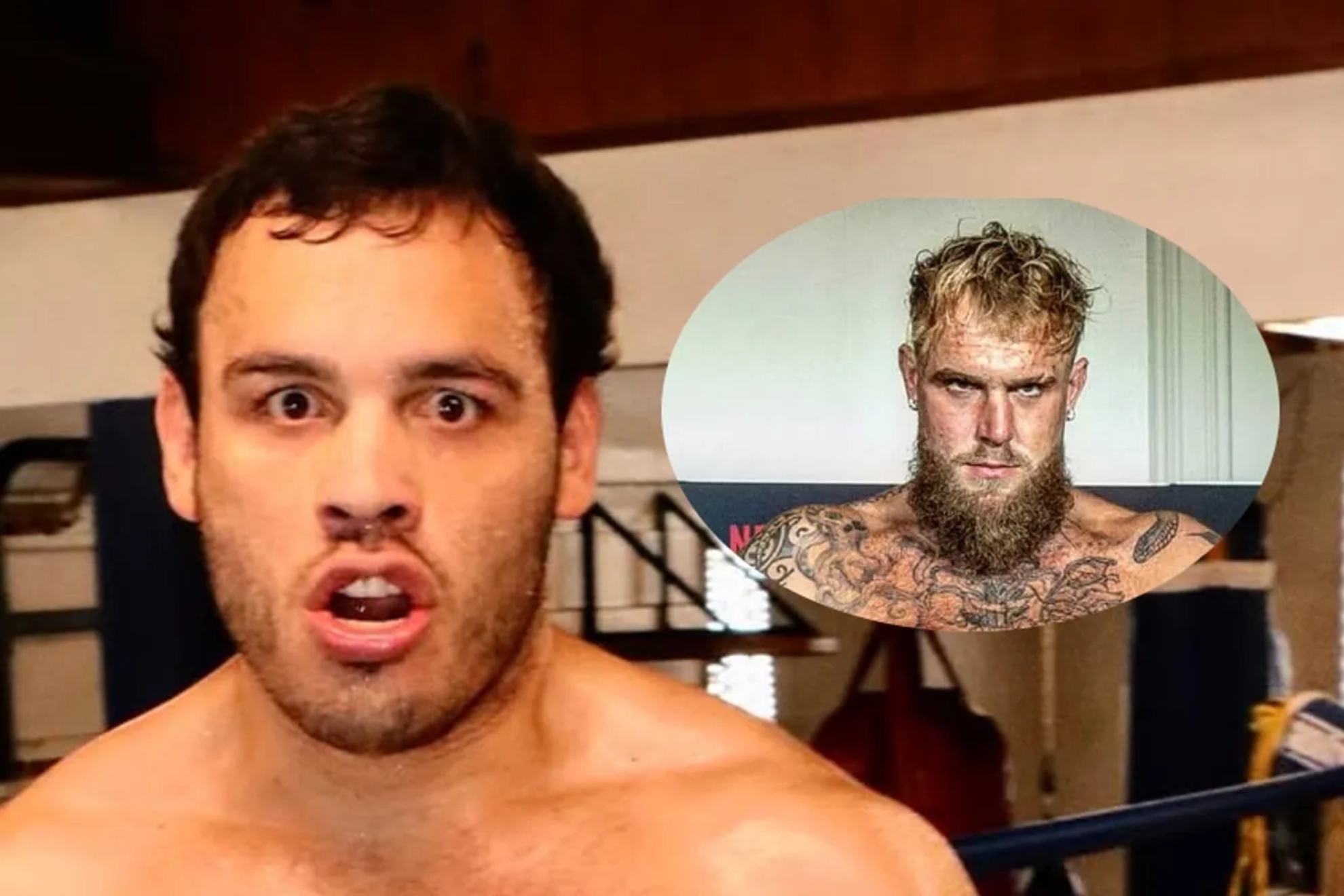 Julio Cesar Chavez Jr. in the large photo, in the montage with the image of Jake Paul, in the circle.