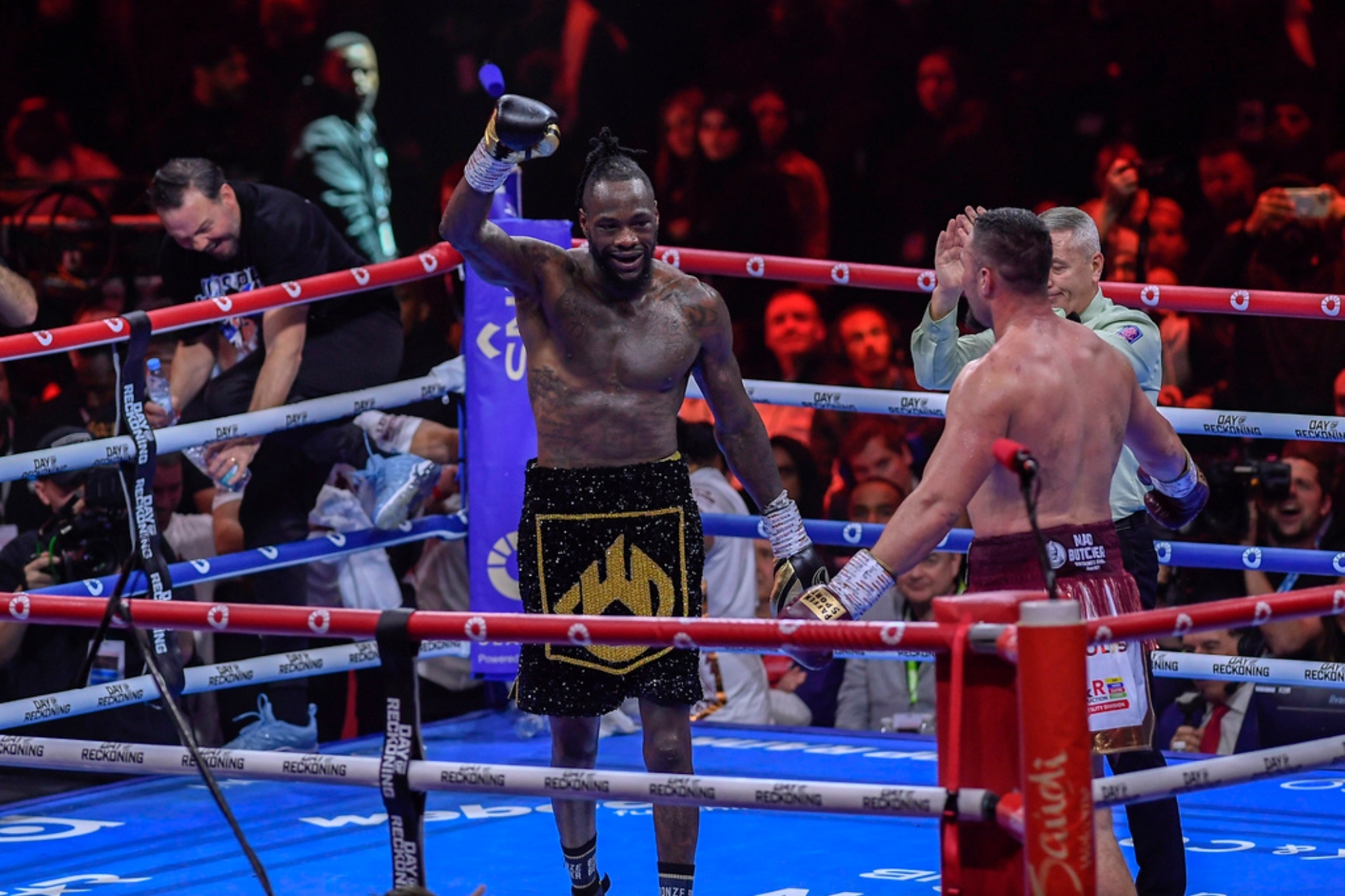 Deontay Wilder and Joseph Parker in action during their match in the Day of Reckoning Boxing Event, in Saudi Arabia.