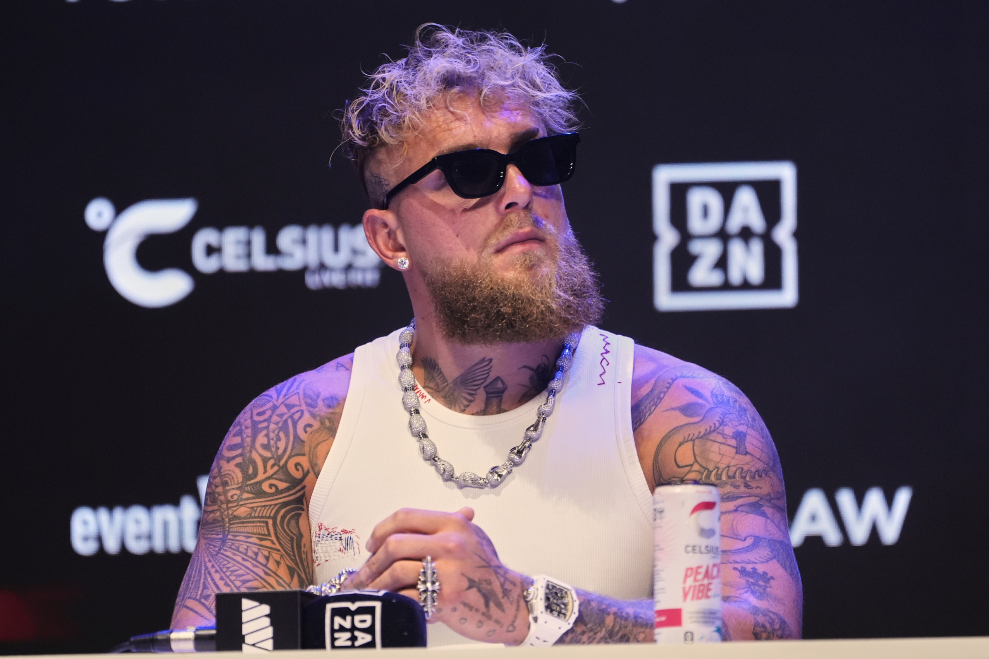 Jake Paul speaks to media during a press conference for his Julio Cesar Chavez Jr. fight.