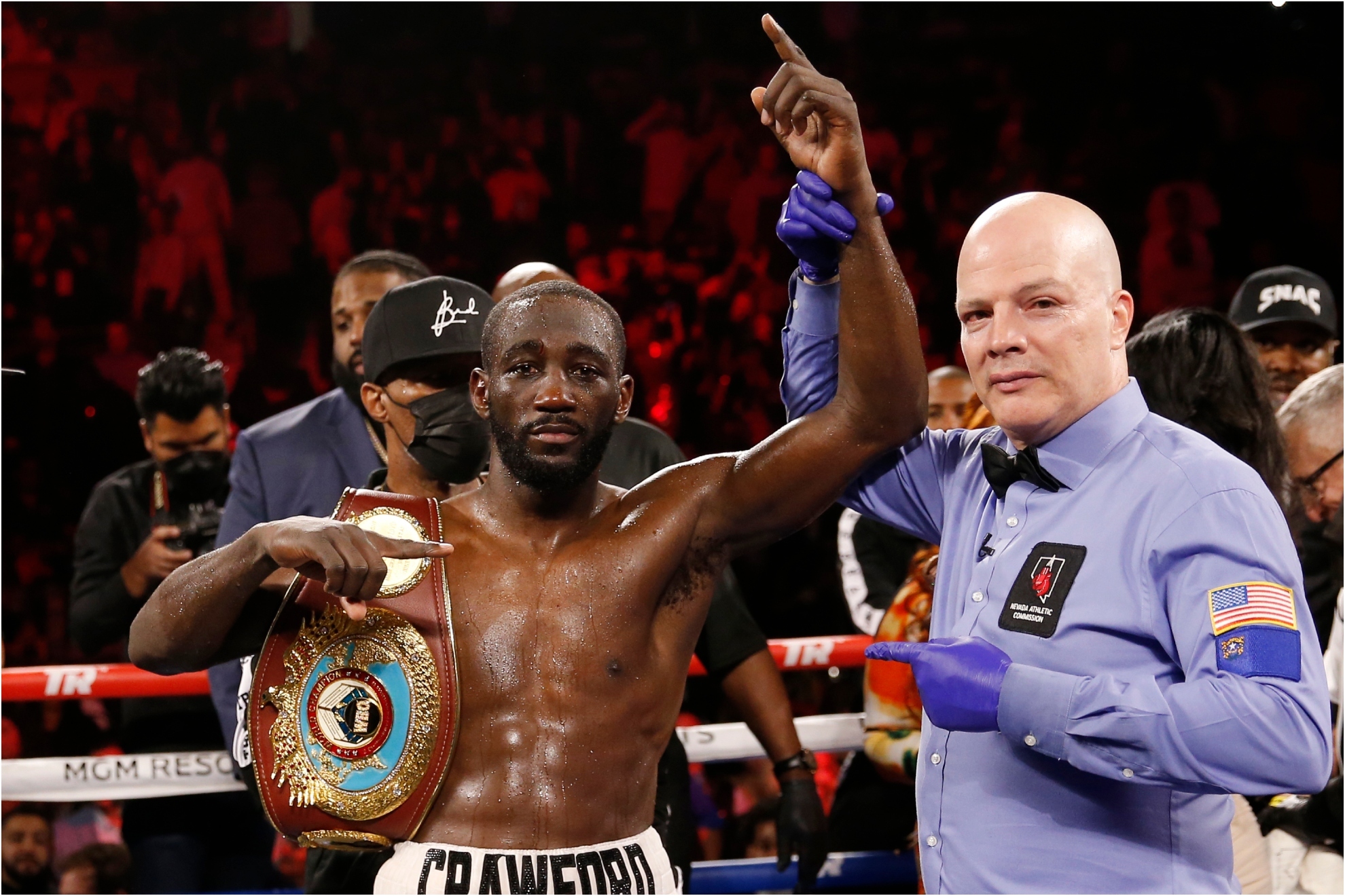 Terence Crawford poses for photographers after defeating Shawn Porter by TKO.