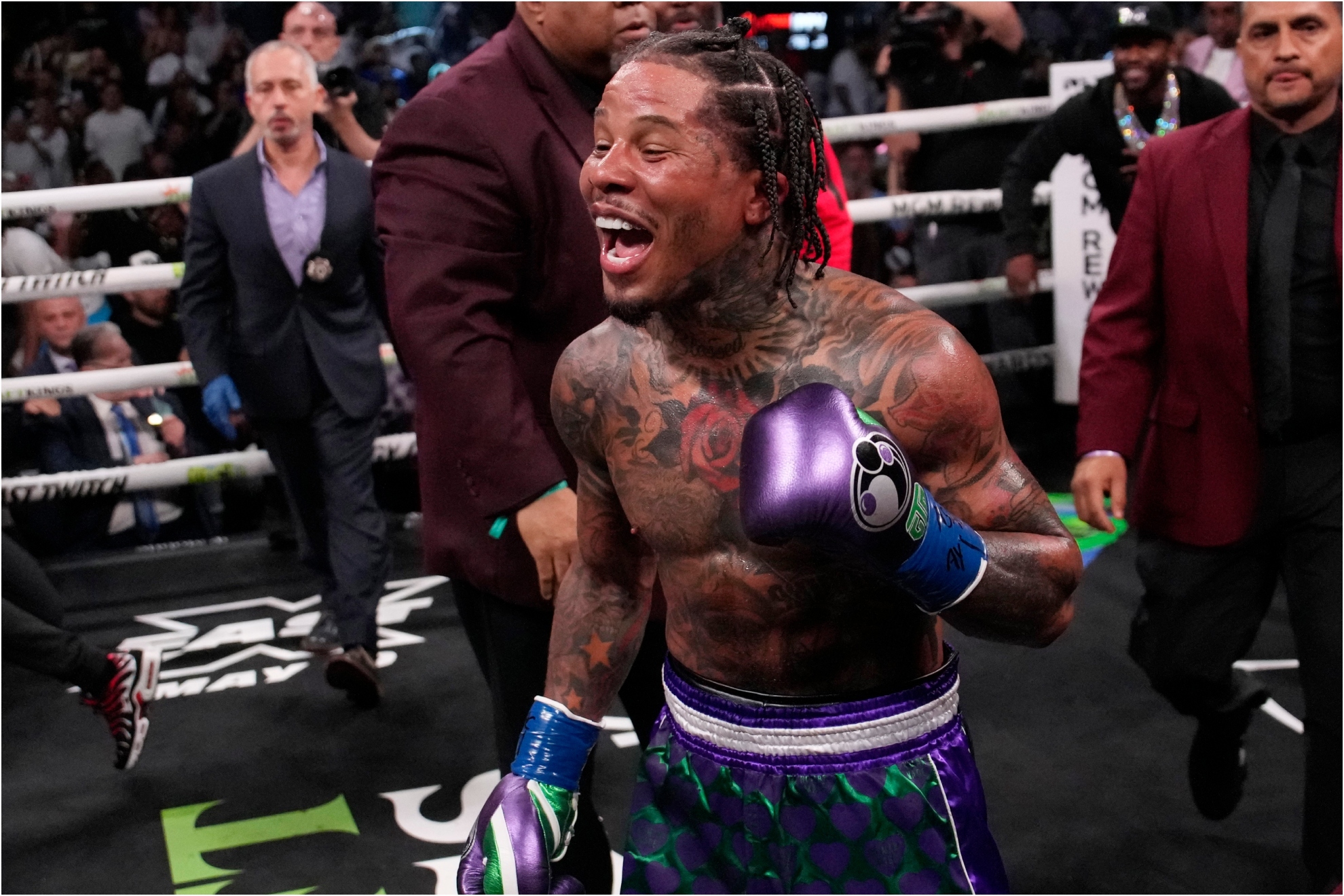 Gervonta Davis celebrates after defeating Ryan Garcia.