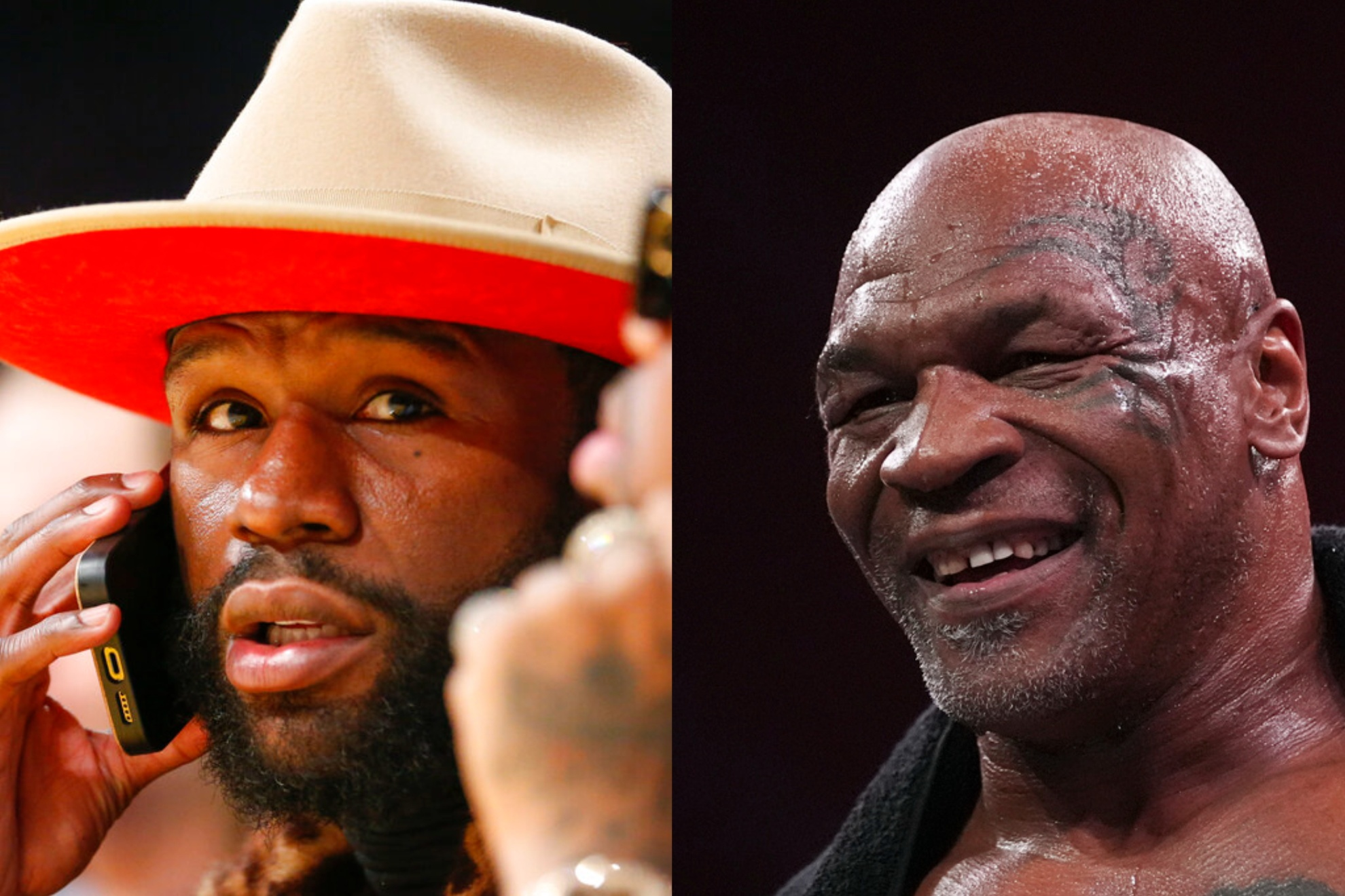 Floyd Mayweather and Mike Tyson could be shaping up for a fight. (AP Photo credits left: Ringo H.W. Chiu; right: Julio Cortez)