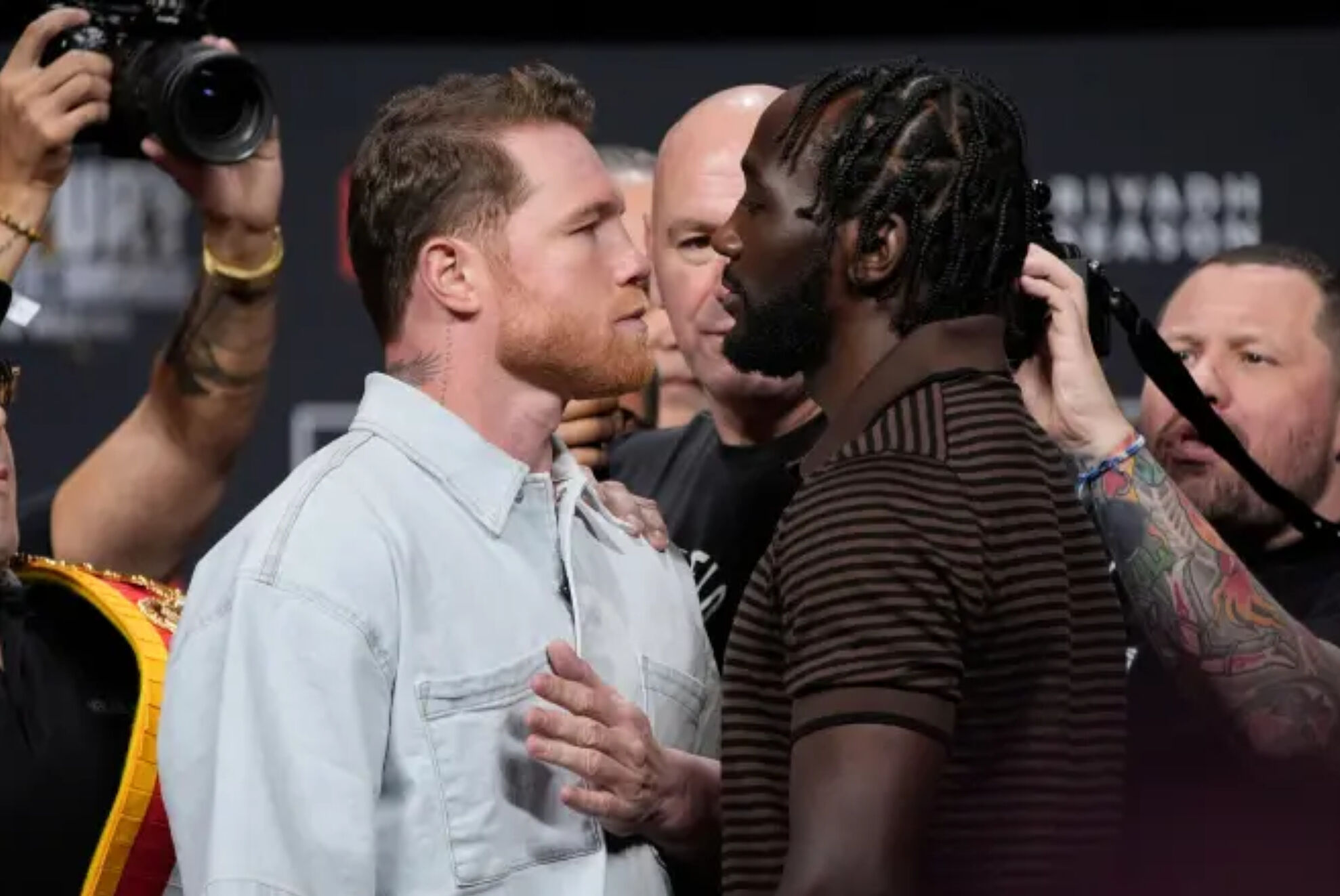 Canelo and Crawford at the June press conference.