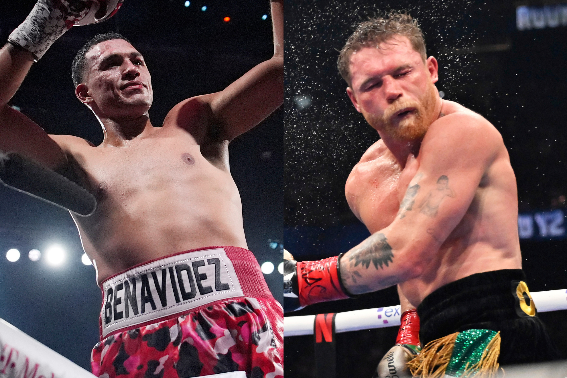 David Benavidez (left) is still holding out hope for a Canelo Alvarez (right) fight at some point in the future.