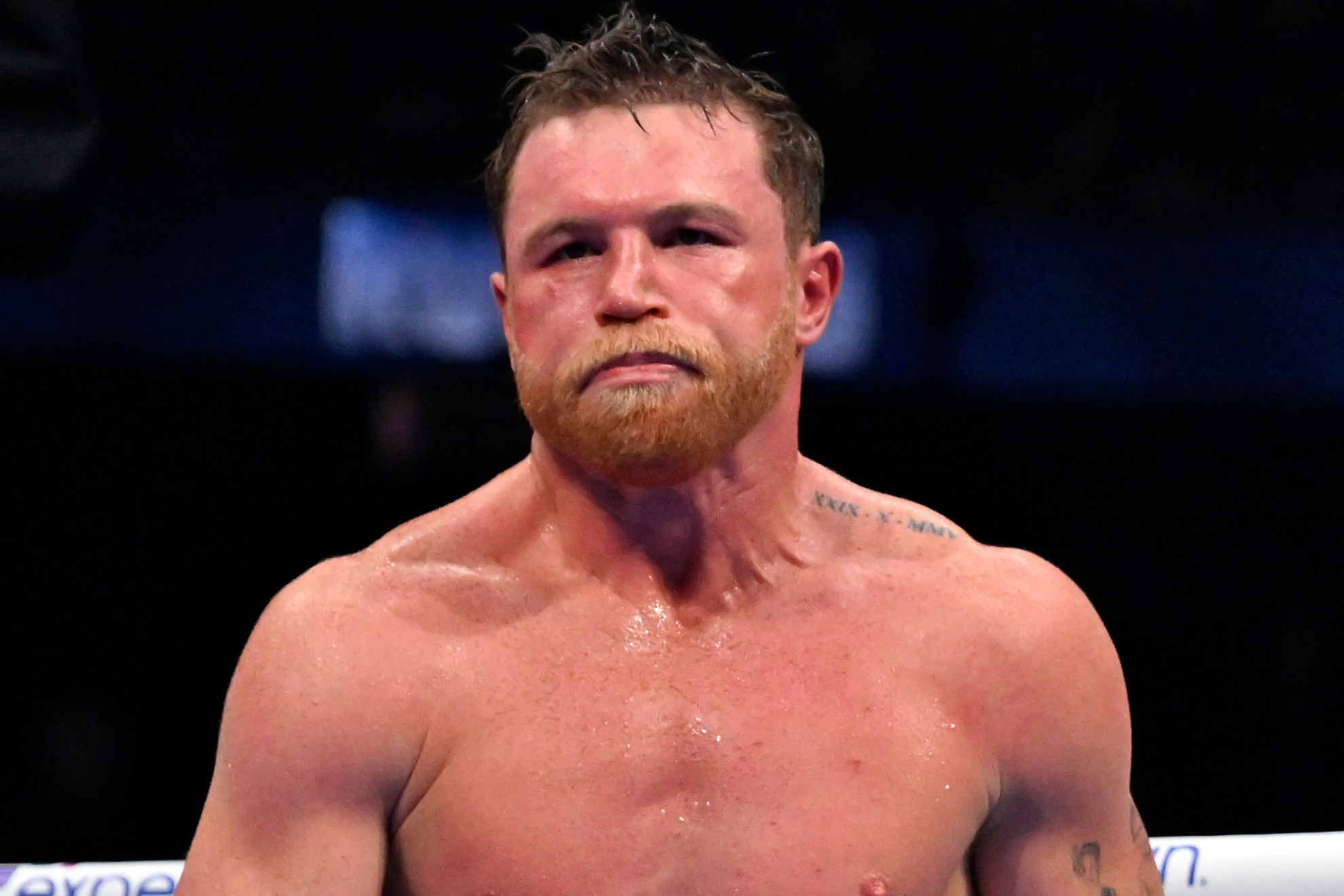 Canelo Alvarez looks on, dejected, during his defeat to Terence Crawford on September 13, 2025.