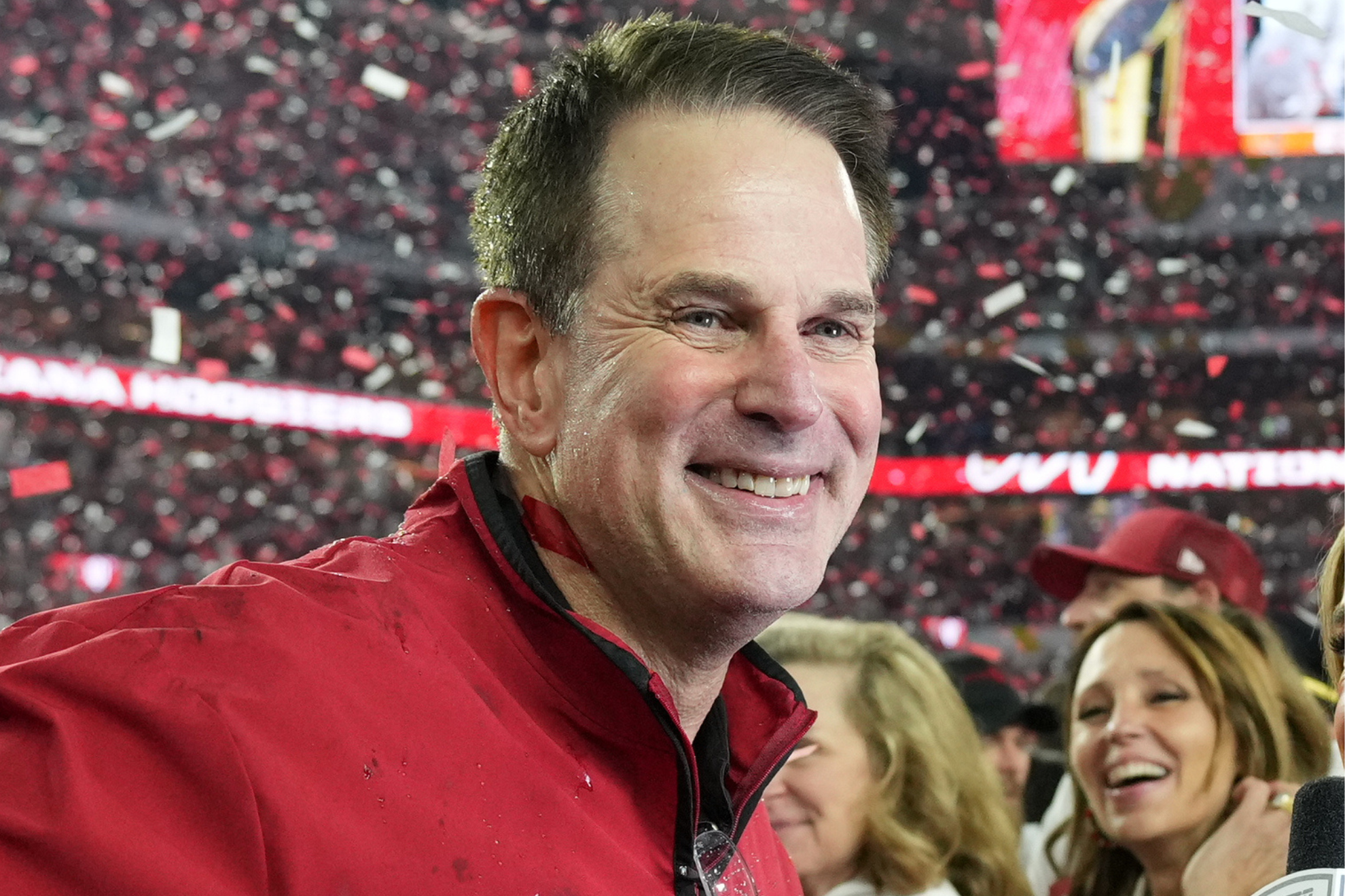 Indiana Hoosiers head coach Curt Cignetti smiles during his team's celebration after winning the College Football Playoff National Championship.