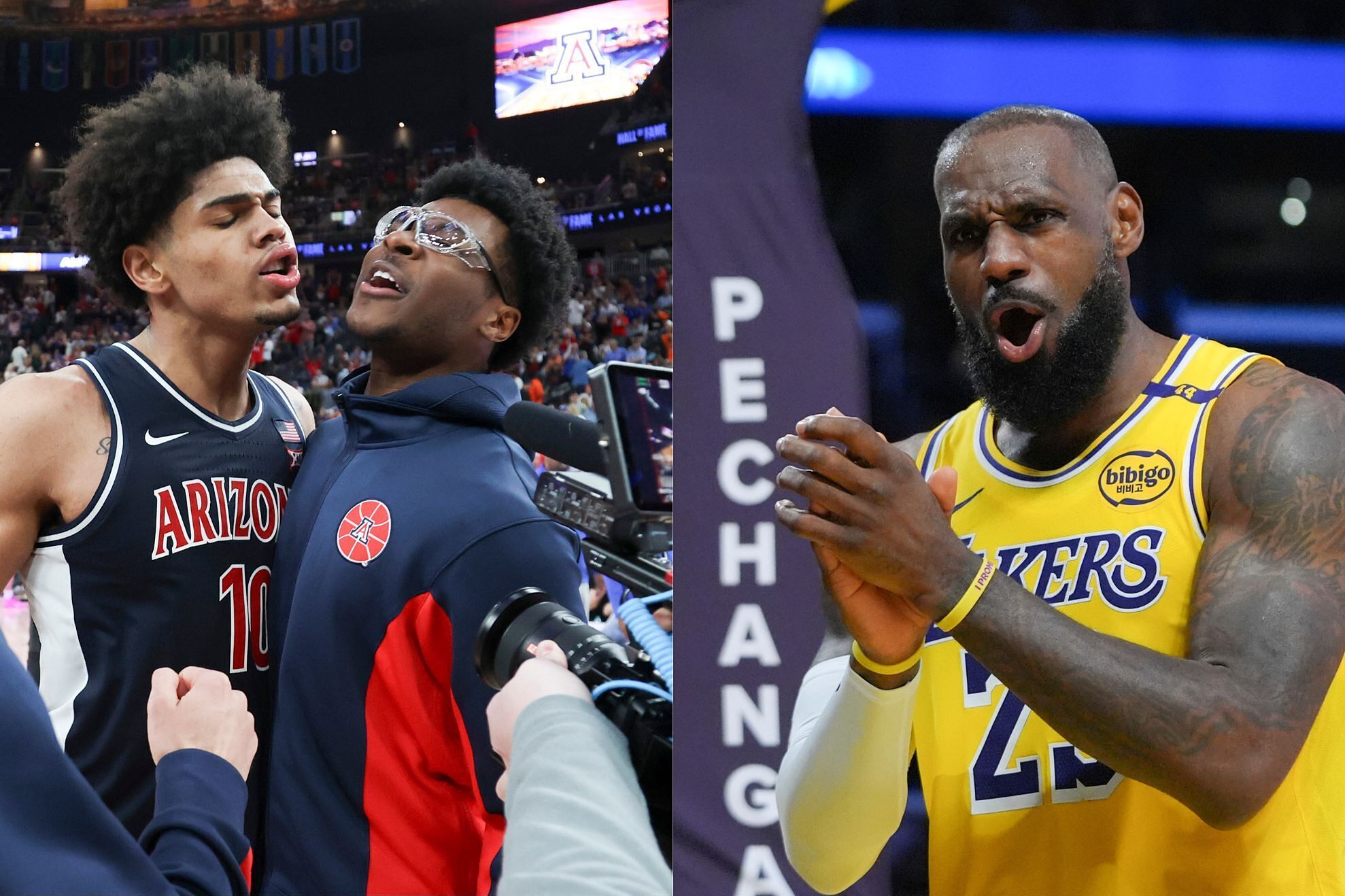 Bryce James throws down powerful dunks and LeBron James proudly shares the moment after Arizona's title