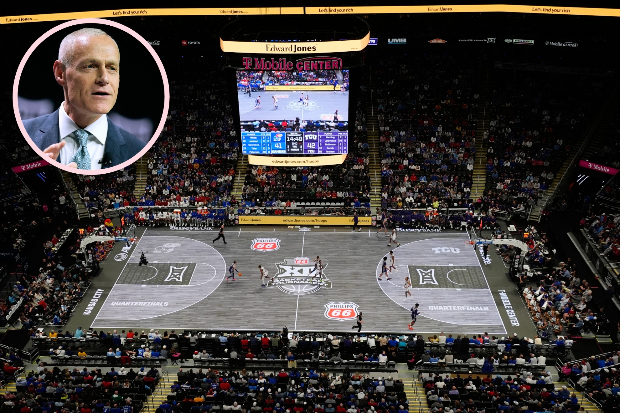 Big 12 ditched LED glass court for hardwood following player safety concerns.