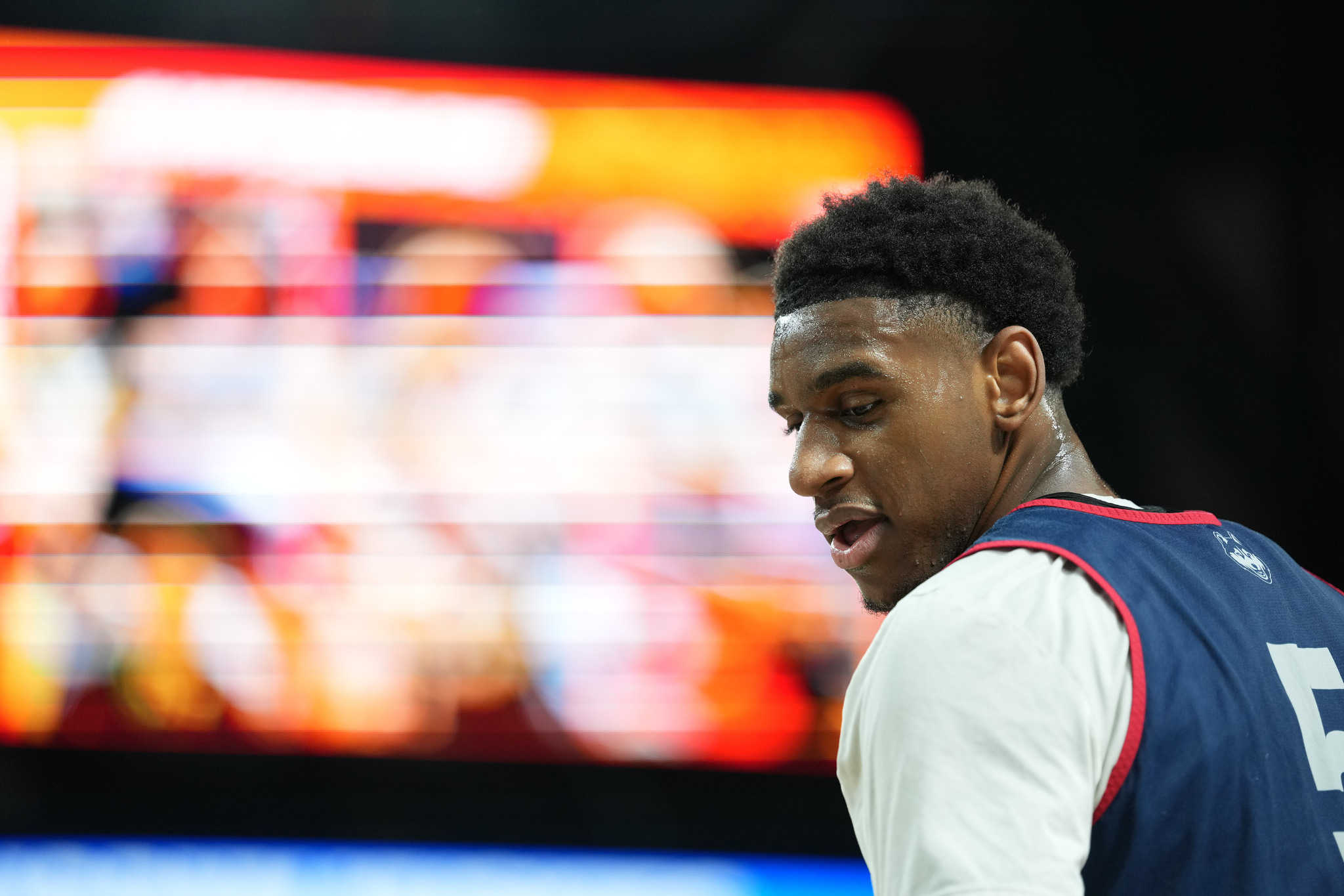 UConn's Tarris Reed Jr. seen during practice ahead of an NCAA college basketball tournament semifinal game against Illinois
