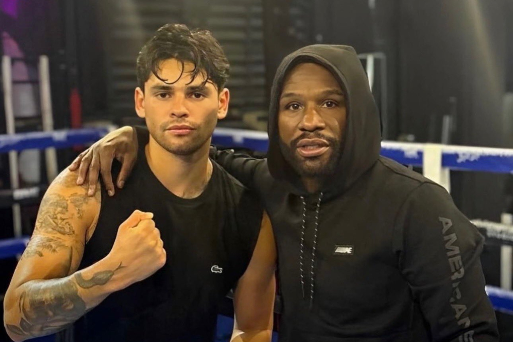 Ryan Garcia poses for a photo with Floyd Mayweather Jr. Instagram