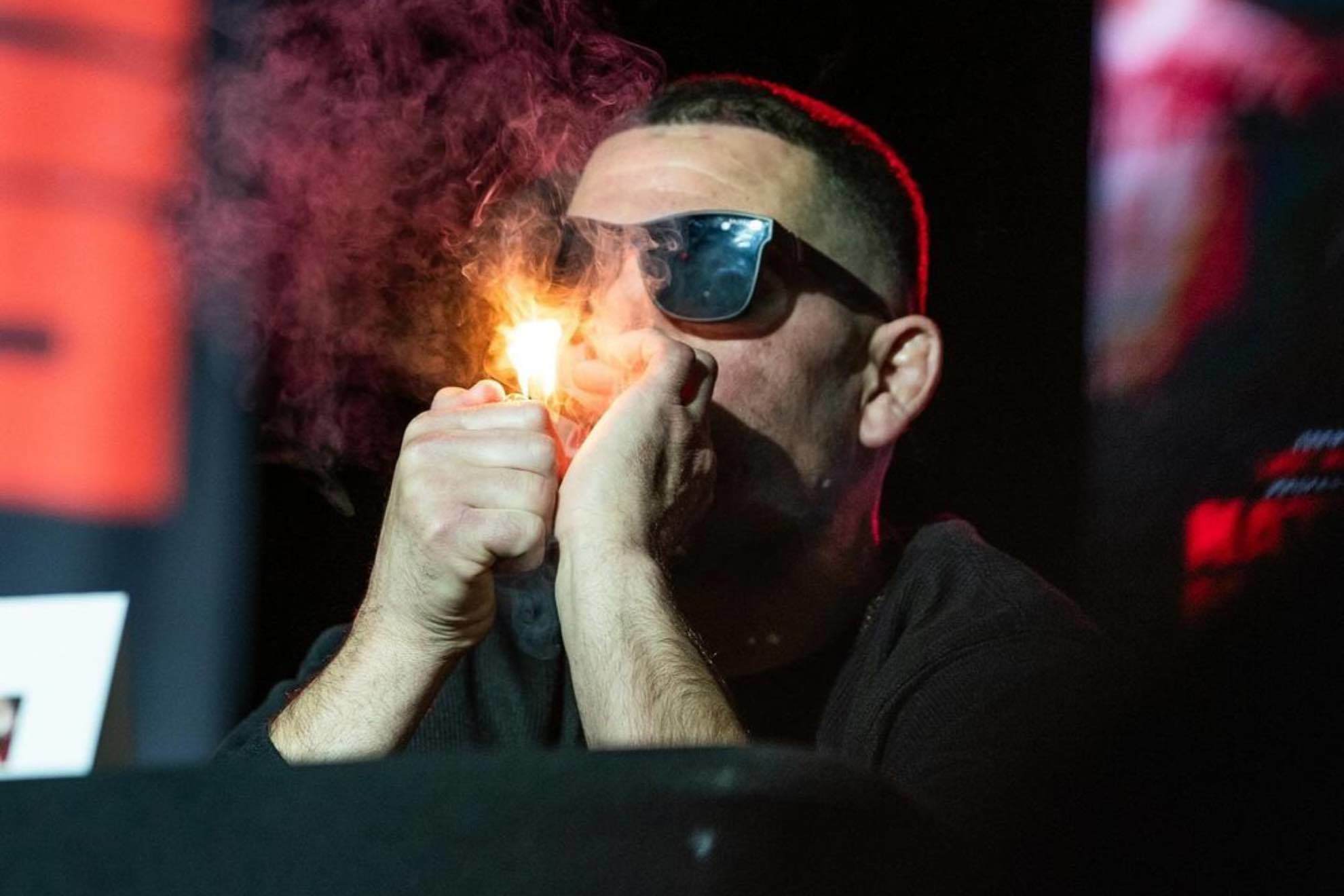 Nate Diaz couldn't help himself when fan tossed a joint at him