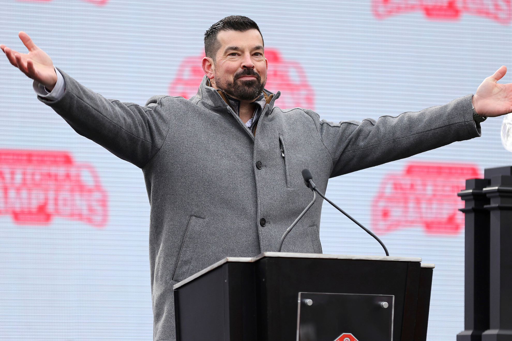 Ryan Day celebrates Ohio State's national title.