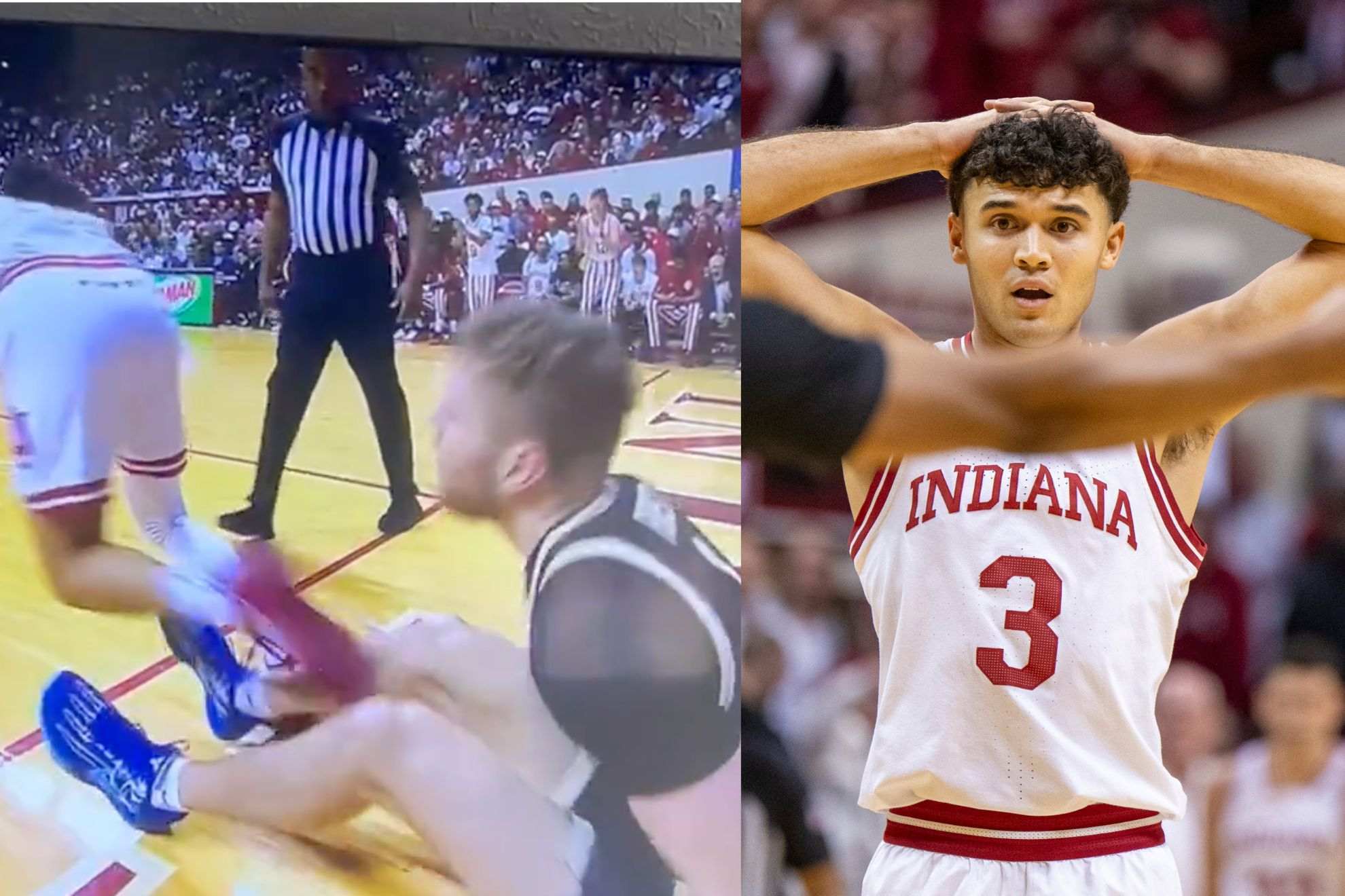 Fans call out refs for not ejecting an Indiana Hoosiers player after kicking an opponent in the groin