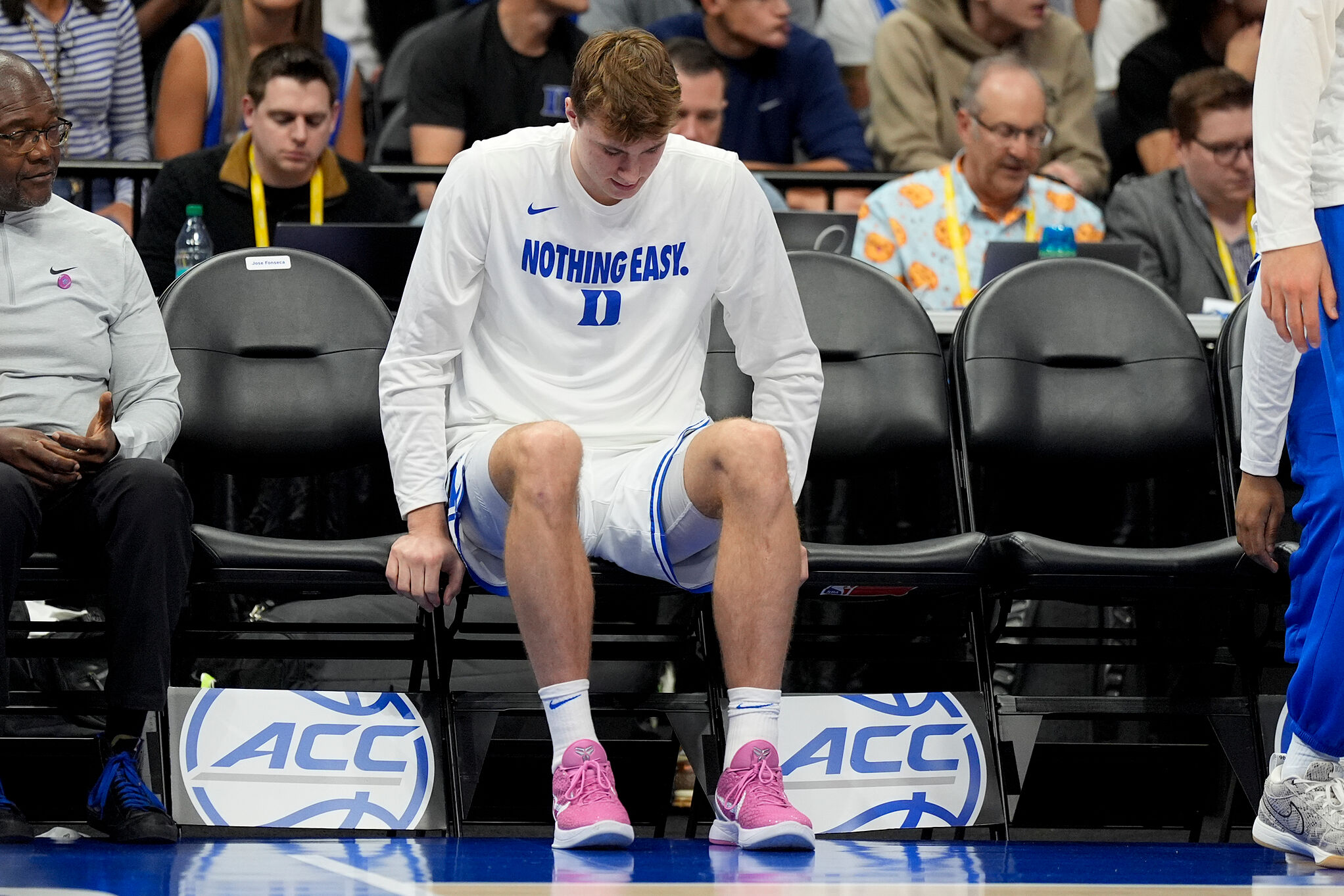 Duke forward Cooper Flagg sits on the bench during the second half against Georgia Tech