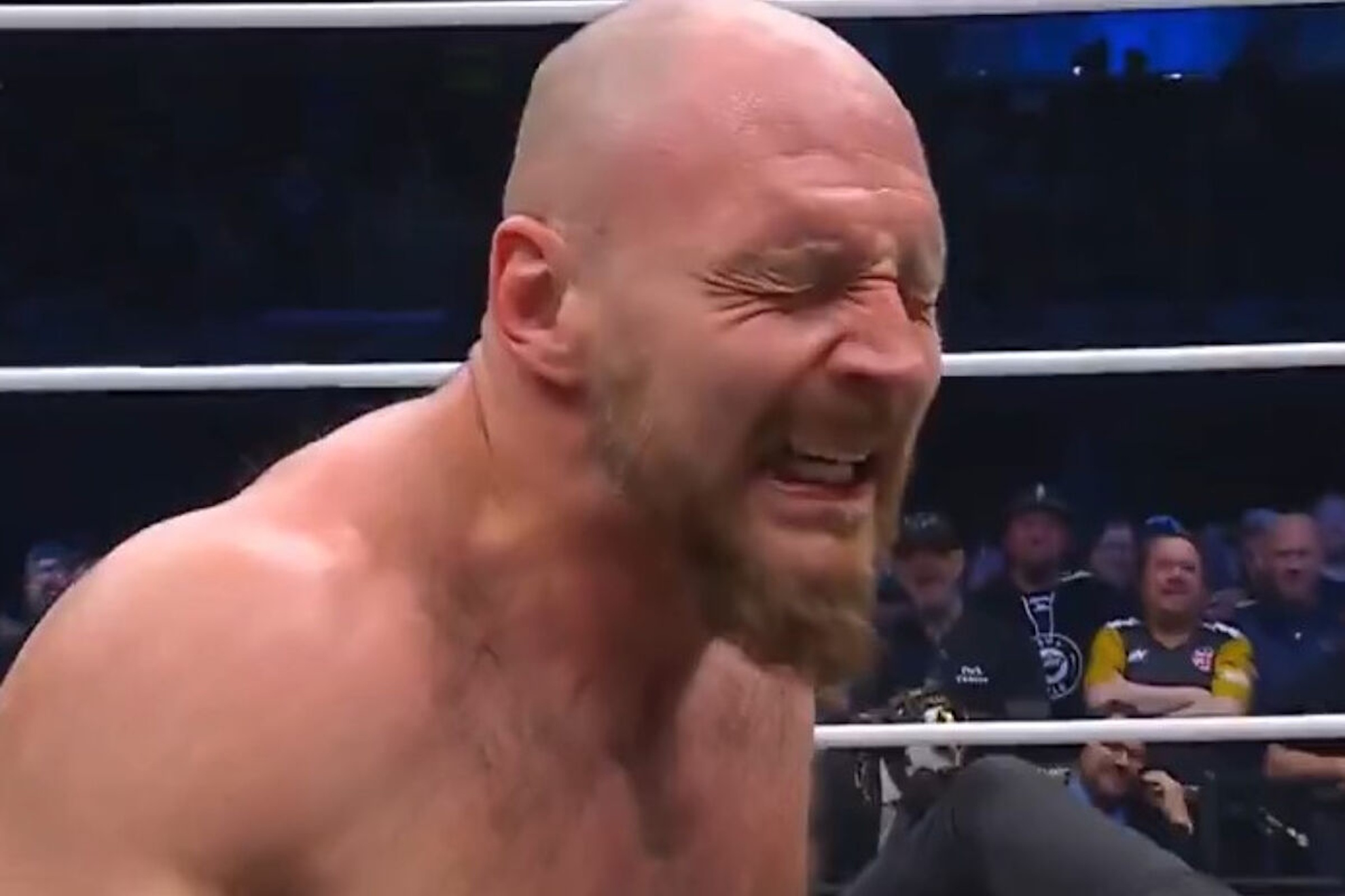 Jon Moxley's rictus of pain at the right moment of the incident.