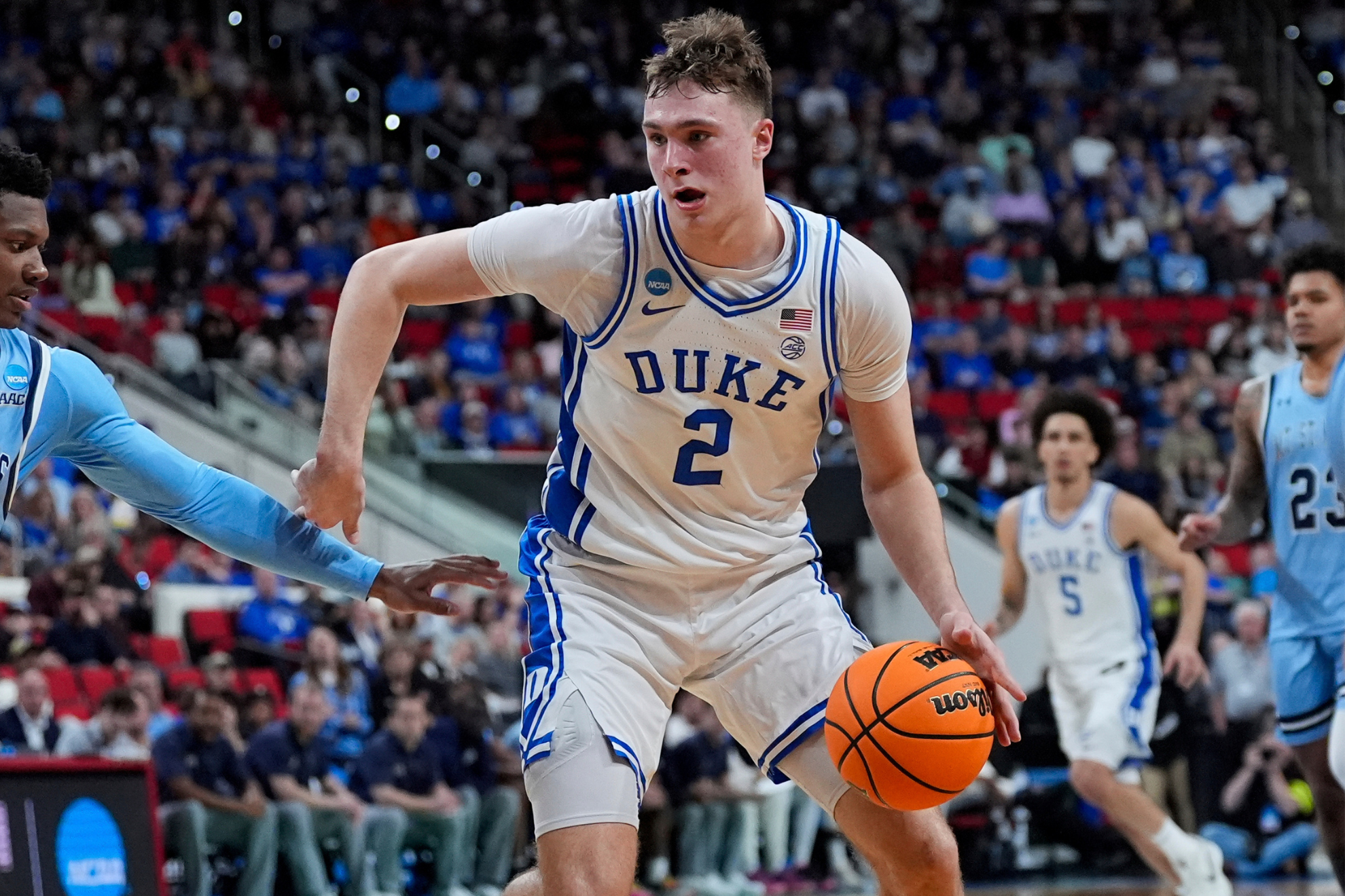 Cooper Flagg drives to the basket in the Duke vs. Mount St. Mary's NCAA Tournament game.