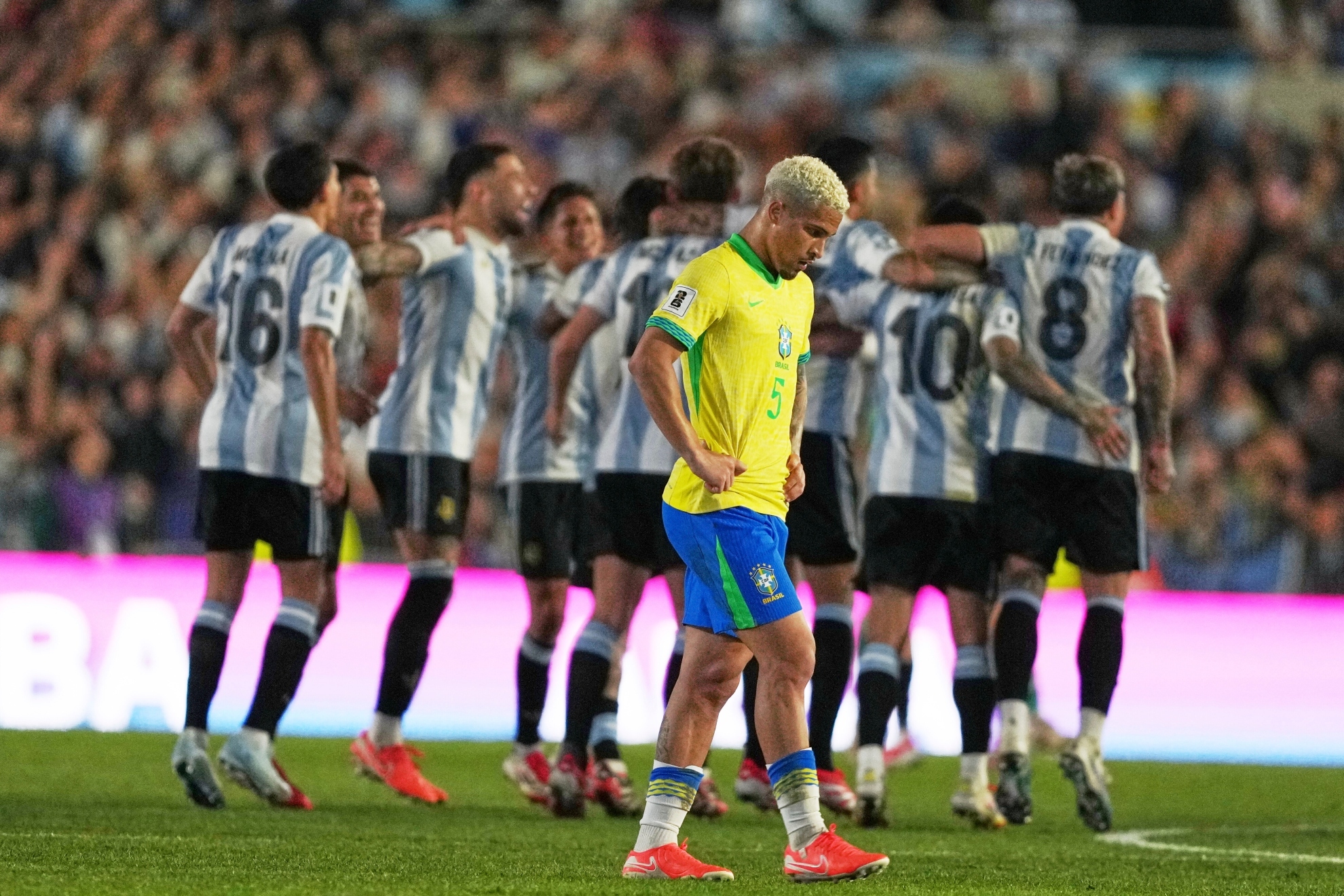 Joao Gomes walks off the field after Brazil's 1-4 lost against Argentina in a World Cup 2026 qualifying match.