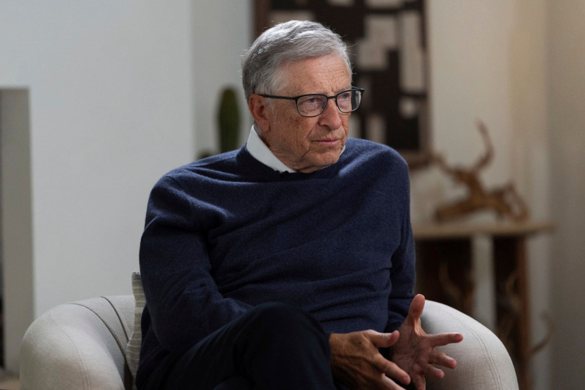 Bill Gates speaks during an interview with The Associated Press in Indian Wells, Calif., Wednesday, Jan. 8, 2025. (AP Photo/Jae C. Hong)   Ph