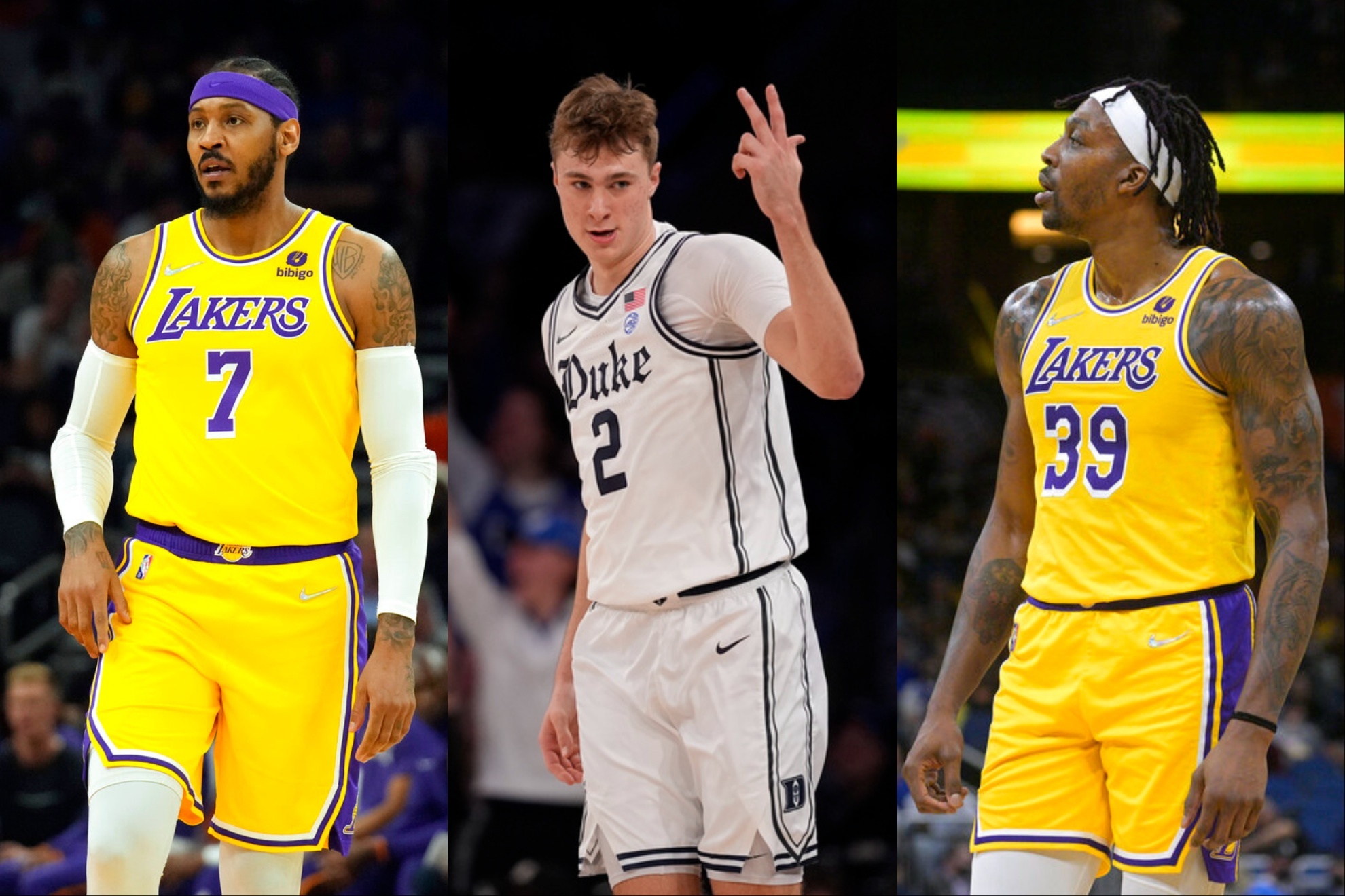 Carmelo Anthony (L) and Dwight Howard have starkly different opinions about Cooper Flagg.