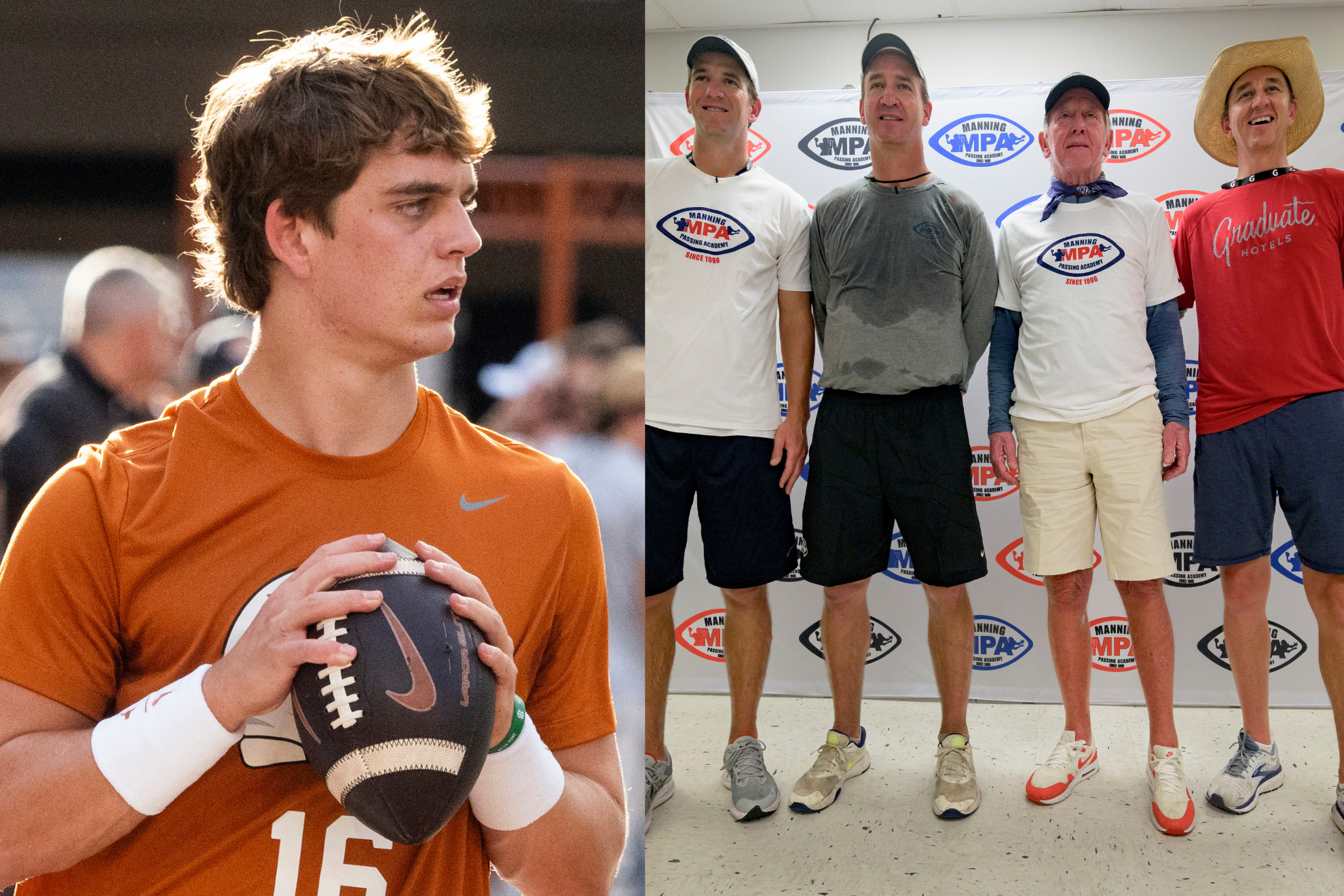 From left to right: Arch Manning, Eli Manning, Peyton Manning, Archie Manning, Cooper Manning.
