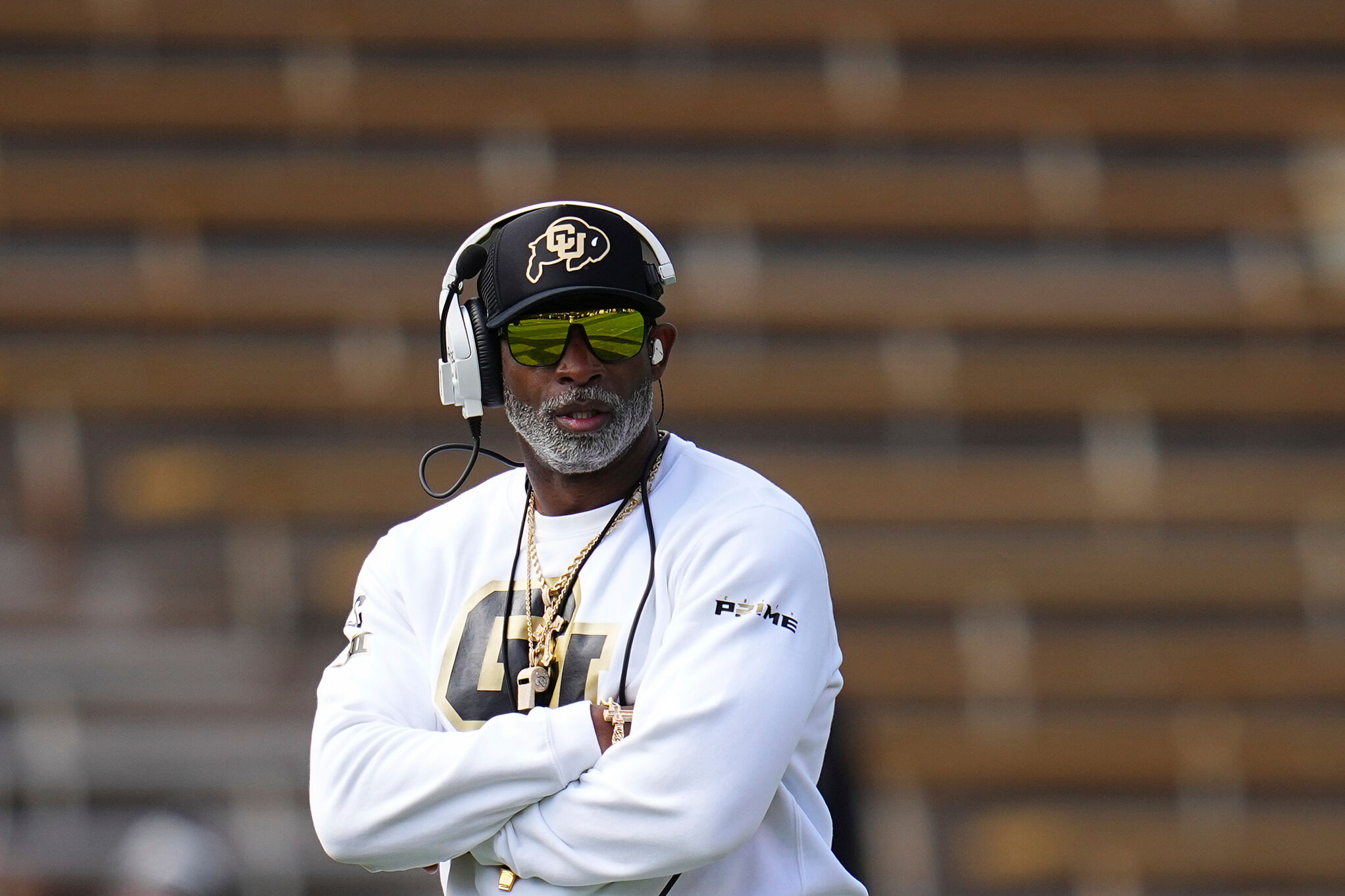 Colorado head coach Deion Sanders looks on during an NCAA college football spring game