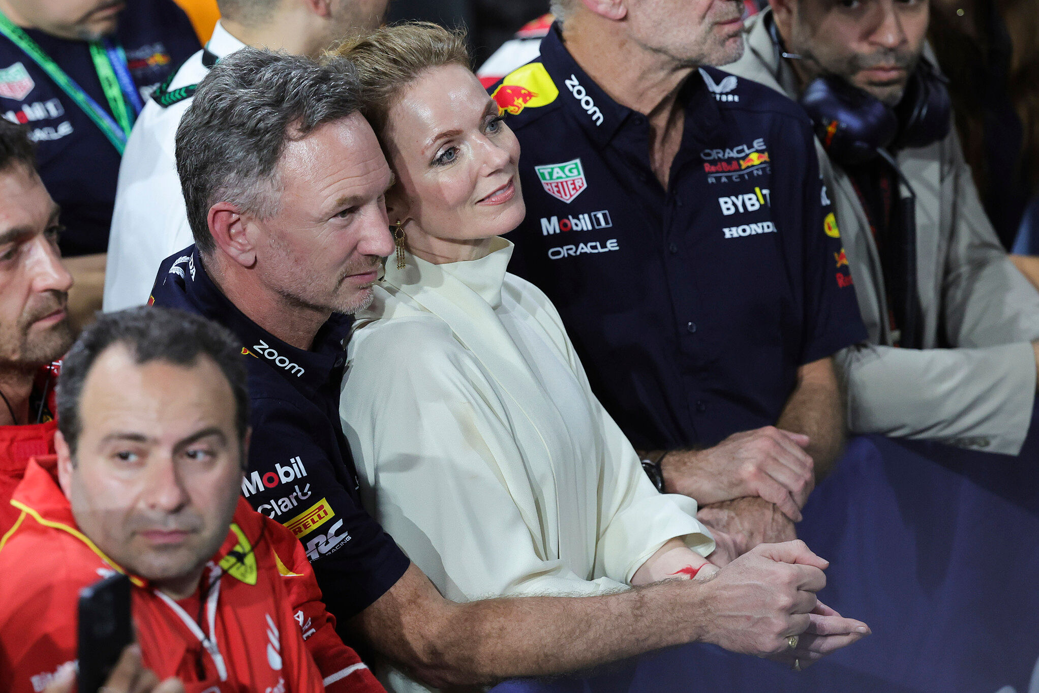 Christian Horner is flanked by his wife Geri Halliwell