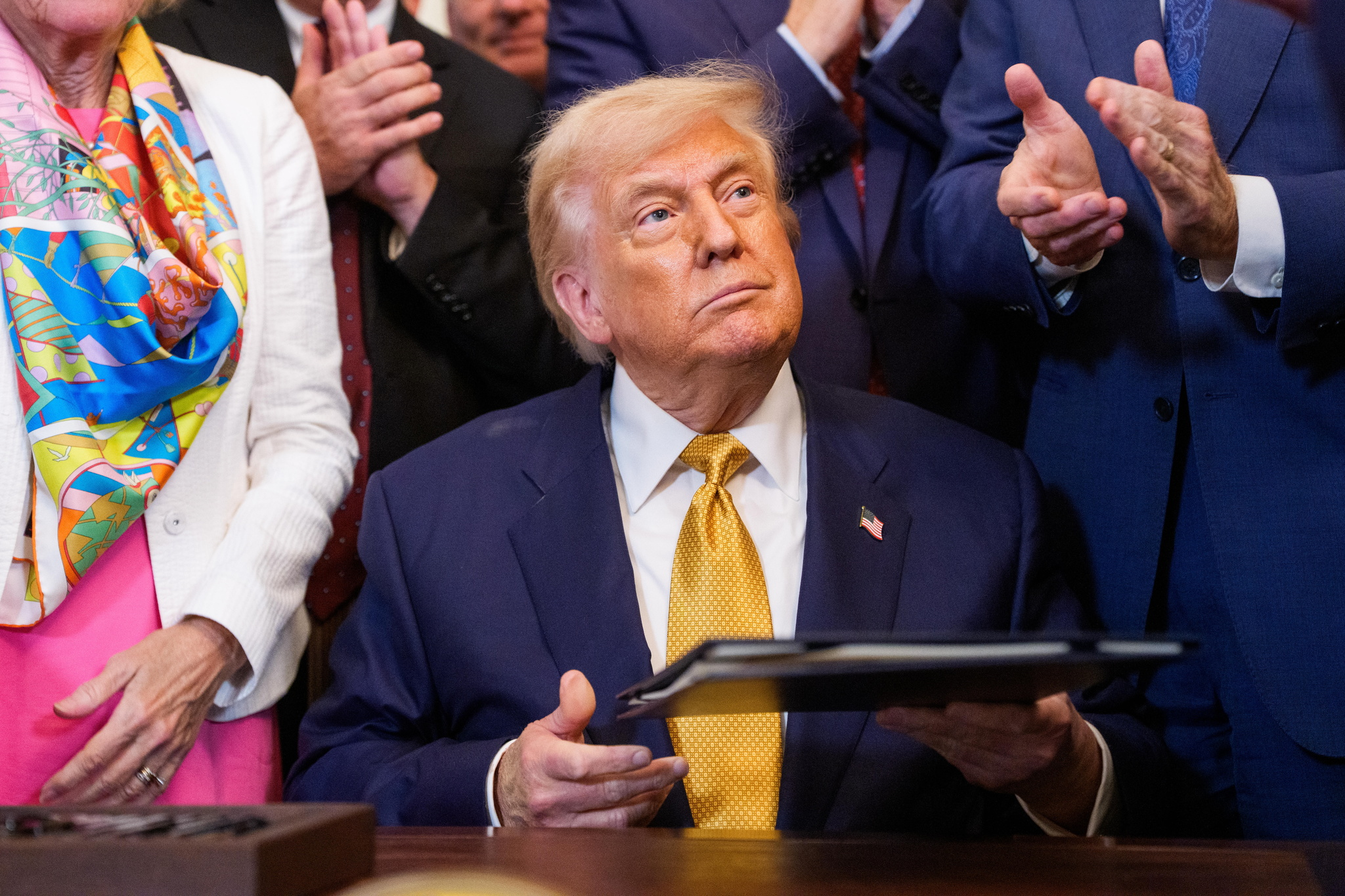 US President Donald Trump during a signing ceremony for 'The Halt All Lethal Trafficking of Fentanyl Act' in the East Room of the White House in Washington, DC, USA, 16 July 2025.. EFE/EPA/AARON SCHWARTZ / POOL