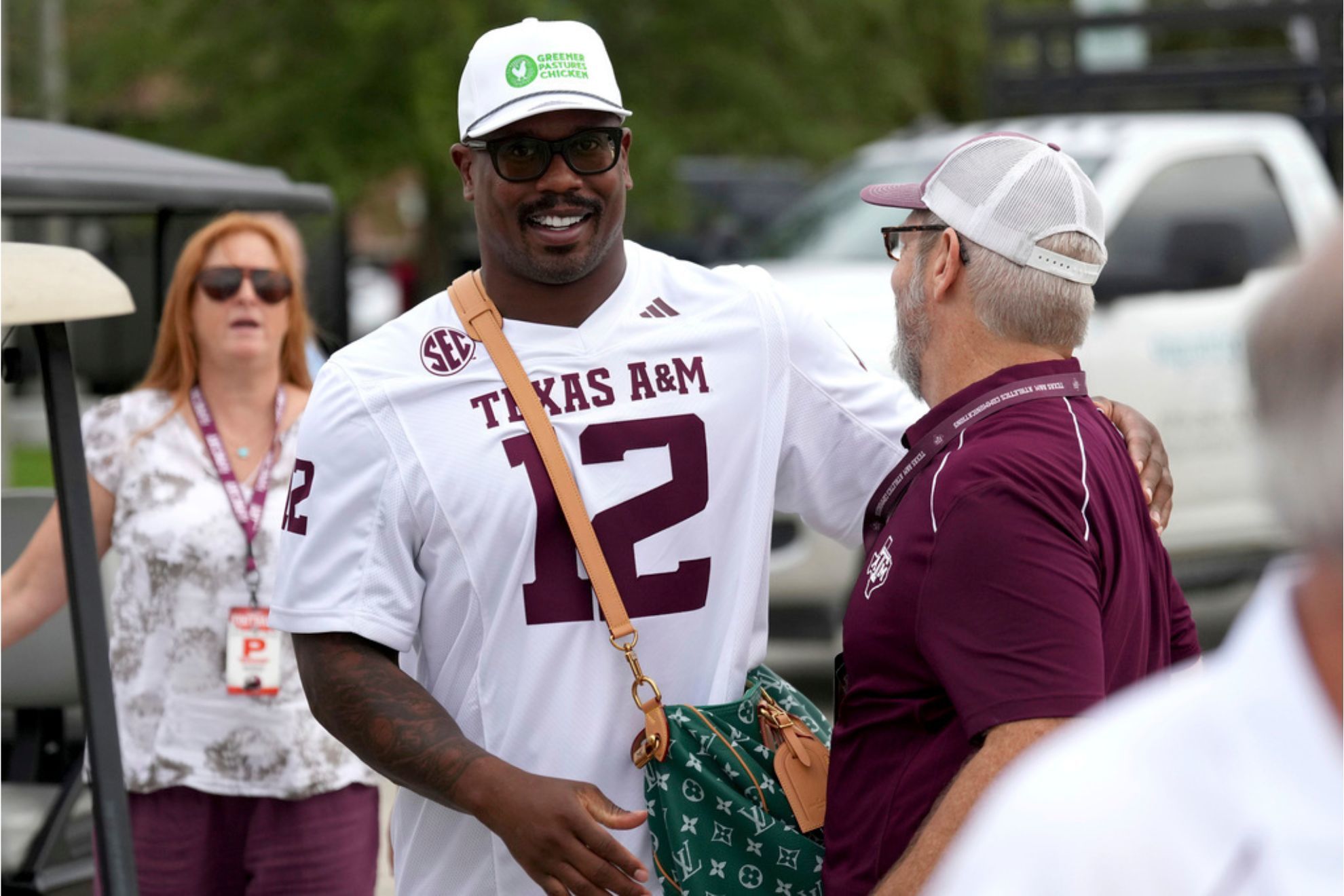 Von Miller arrives at Texas A&M for an appearance on ESPN's College Gameday before the start of an NCAA college football game