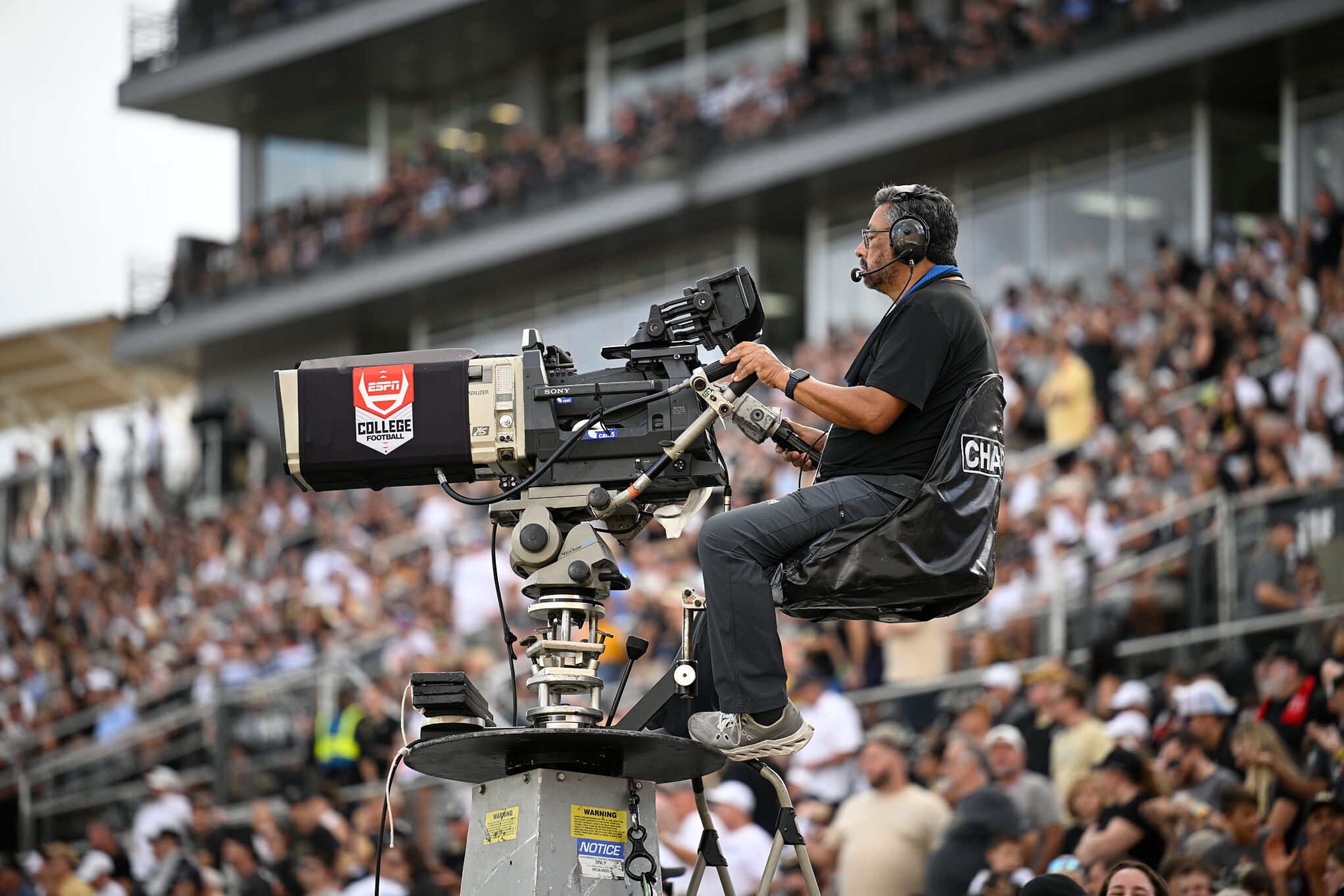 An ESPN cameraman at an NCAA college football game on Oct. 12, 2024 (not cameraman mentioned in article)