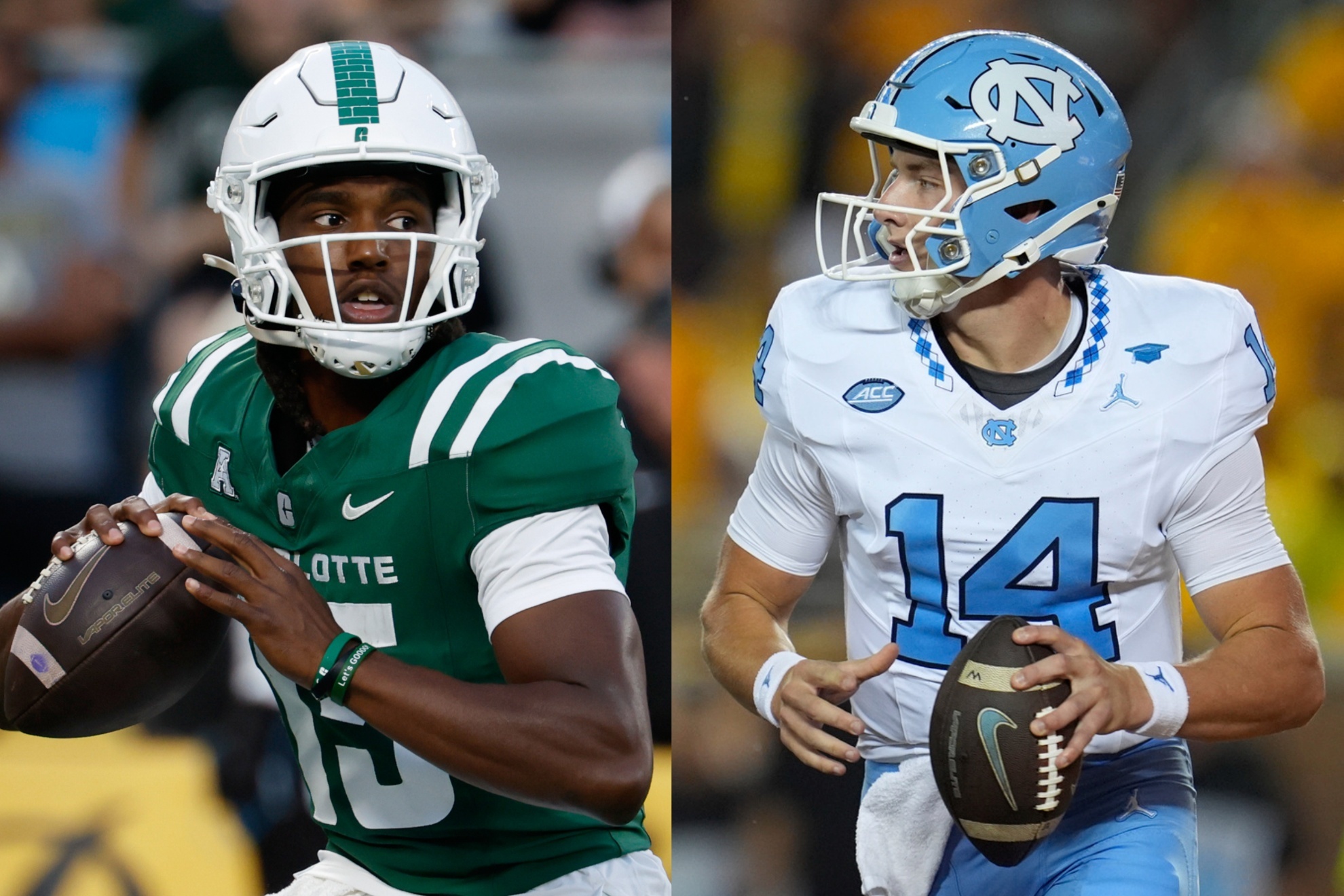 Conner Harrell (L) and Max Johnson will be the starting quarterbacks in this game.