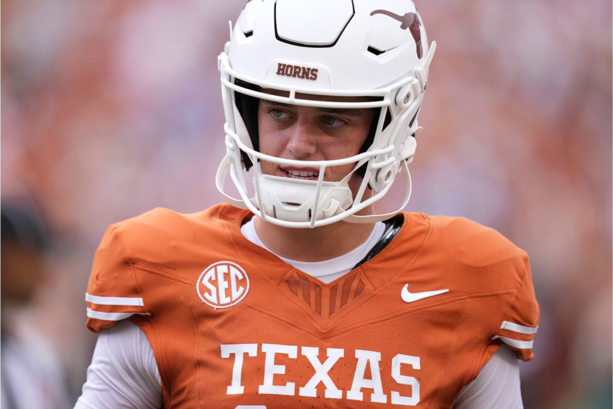 Texas quarterback Arch Manning stands on the sidelines during the second half of an NCAA college football game against San Jose State