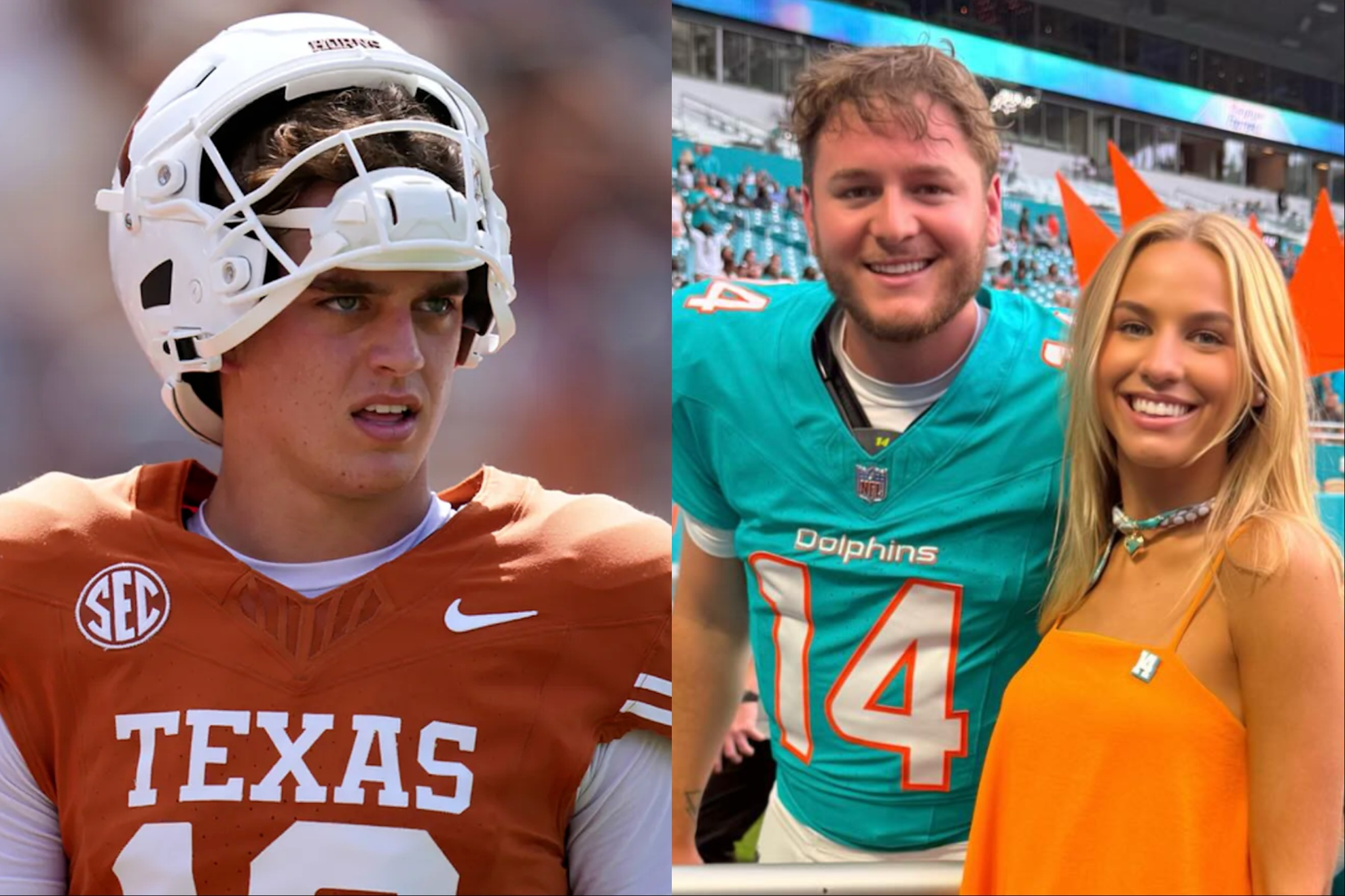 Texas quarterback Arch Manning (left), Quinn Ewers and his girlfriend Madelyn Barnes