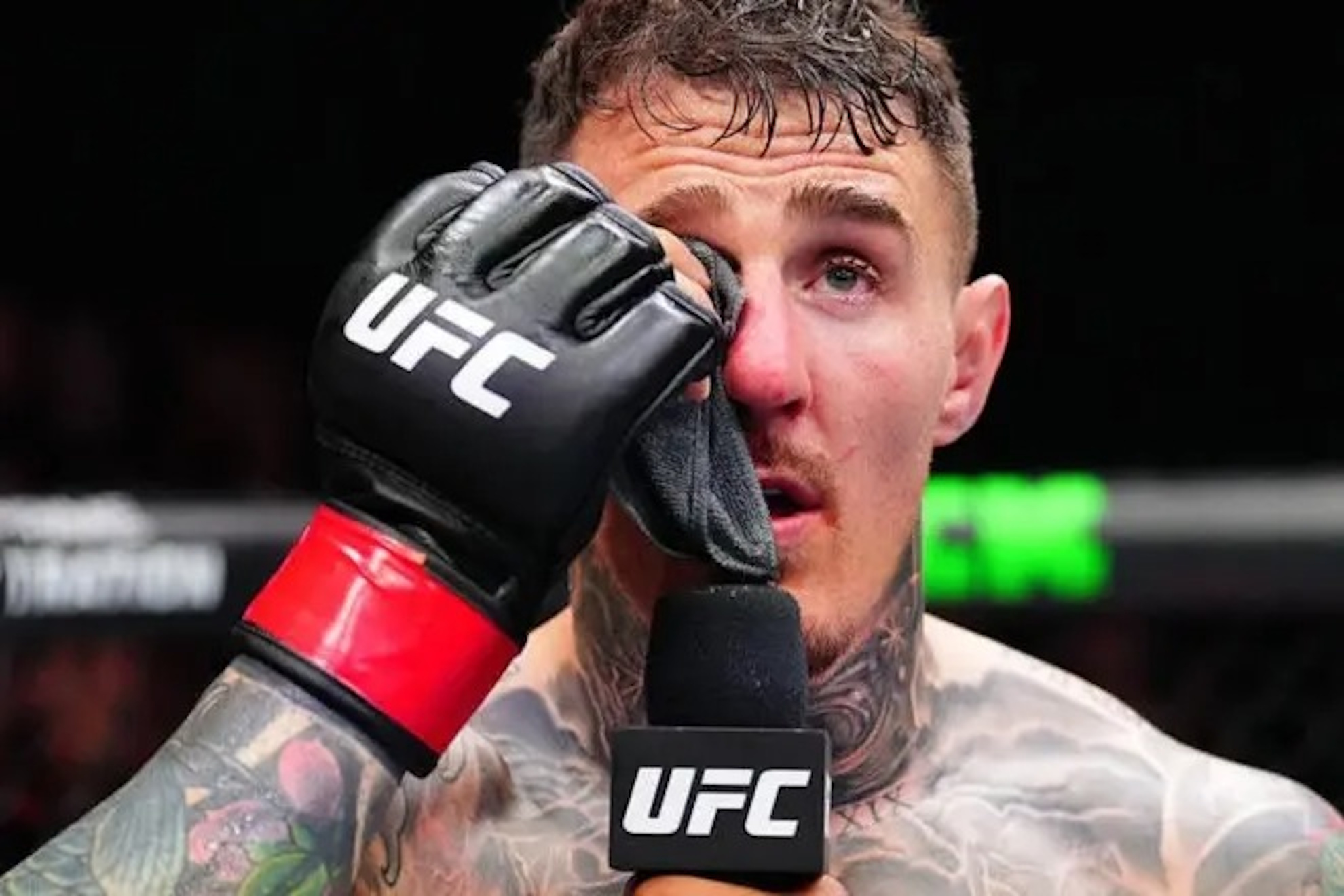 Tom Aspinall, after receiving an eye poke.