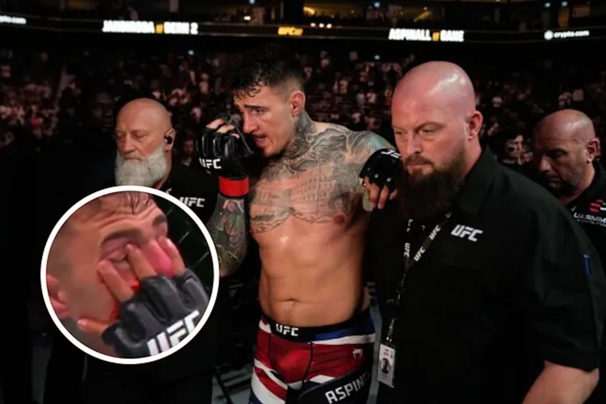 Tom Aspinall was left with severe eye pain.