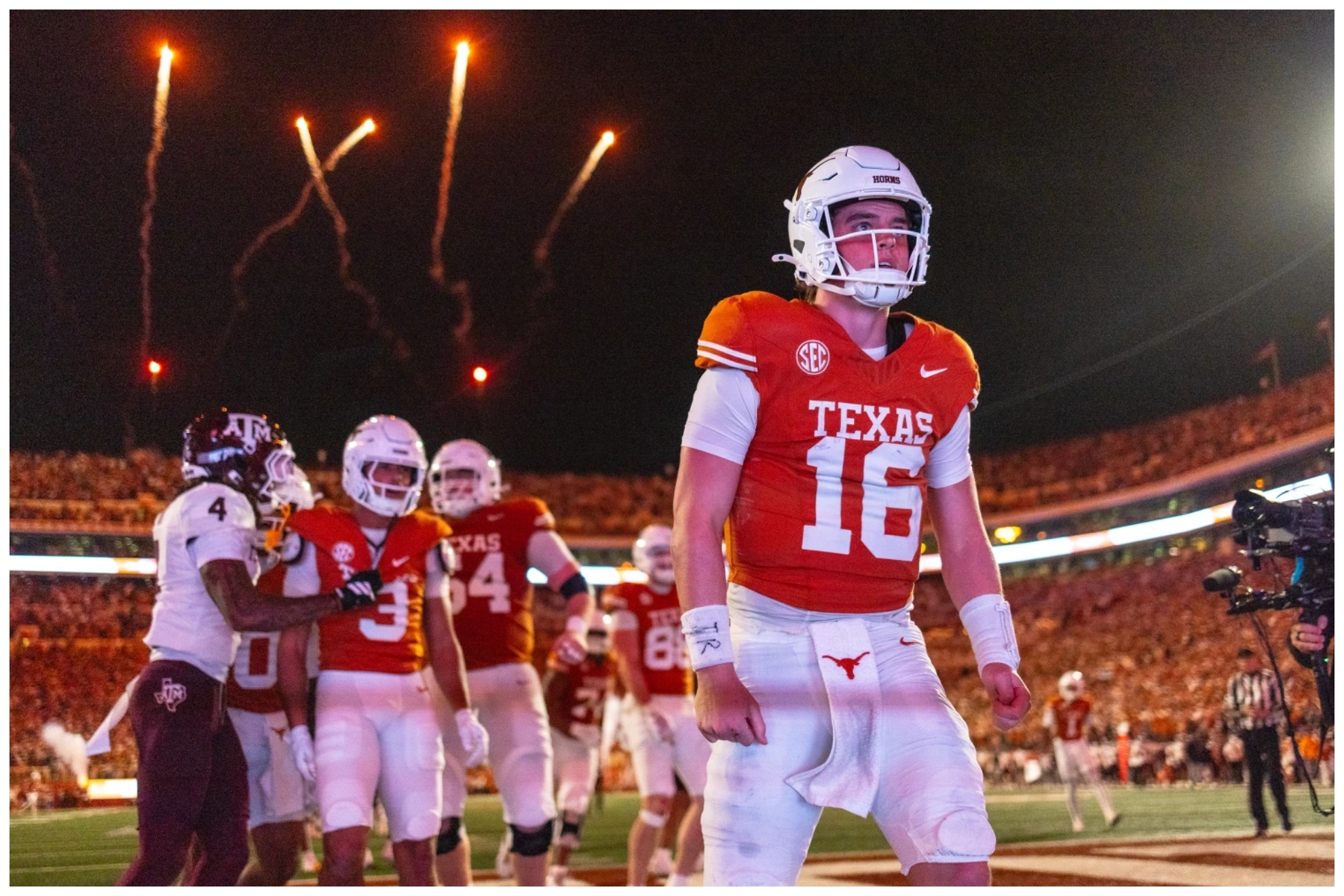 Texas Longhorns celebrating a touchdown against the Texas A&M