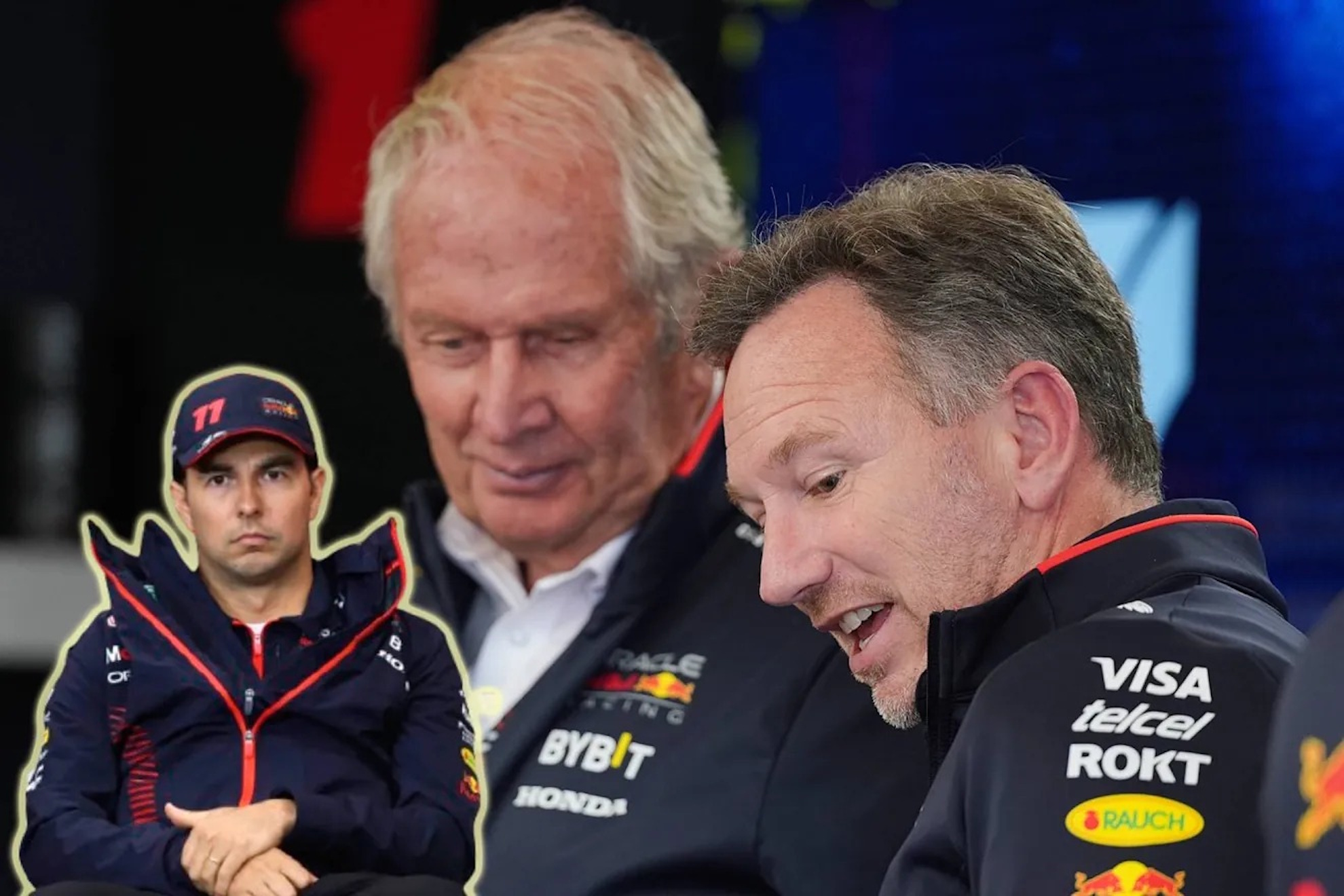 Helmut Marko discusses issues with Christian Horner at Red Bull.