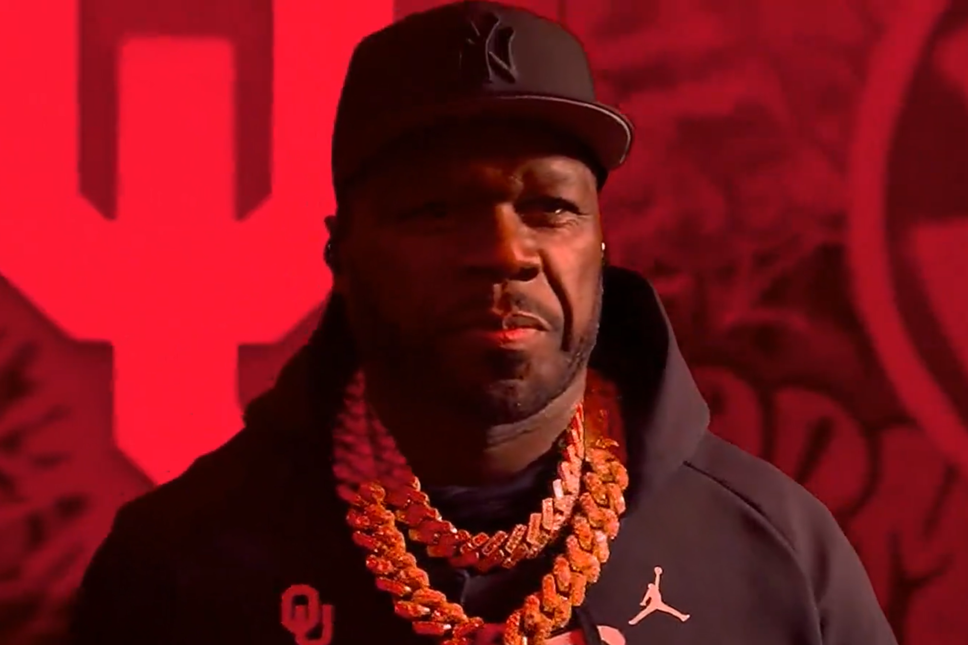 50 Cent was brought out in the College Football Playoff between Alabama and Oklahoma