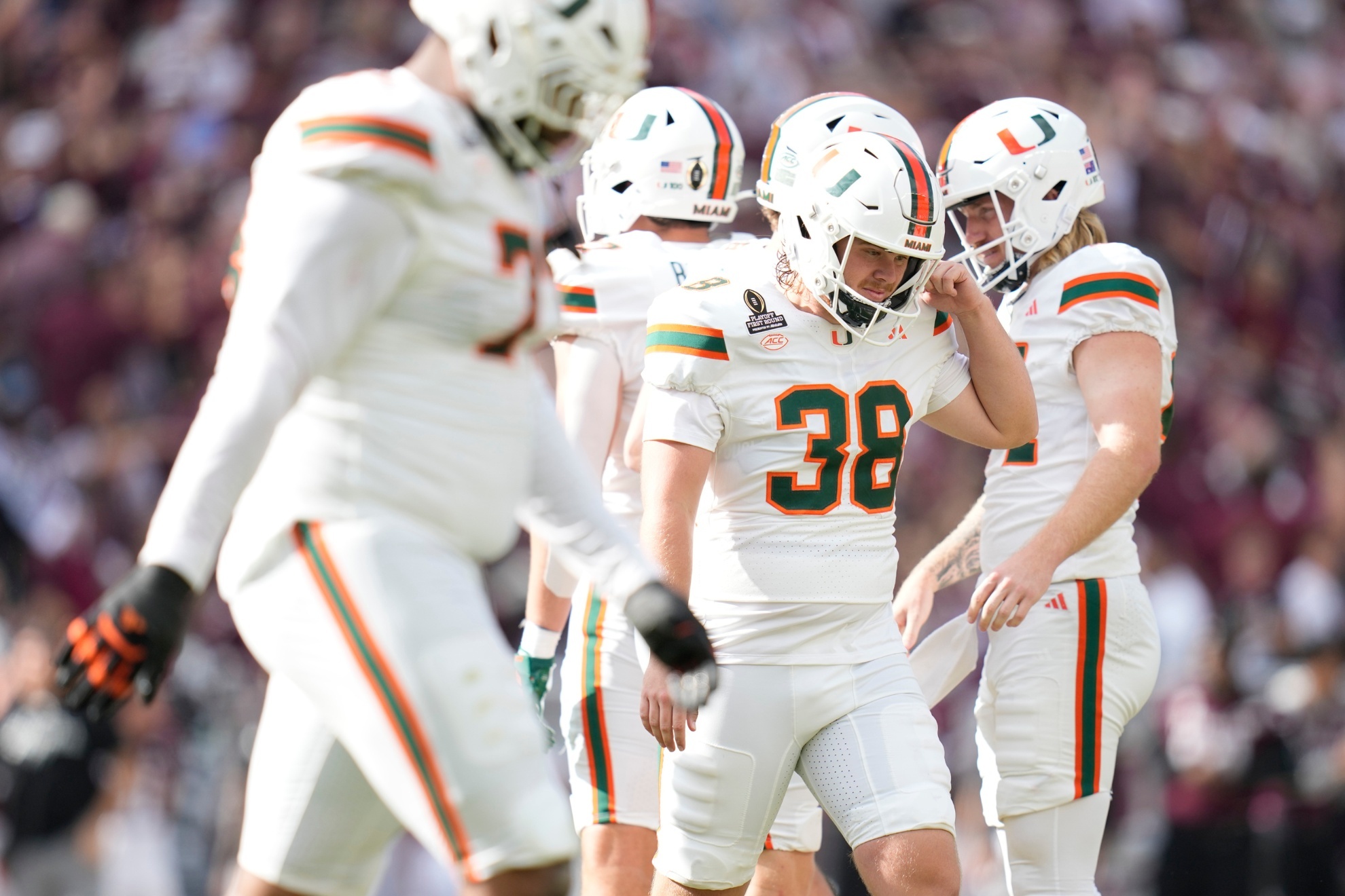 Miami's Carter Davis (38) faced backlash, threats after costly CFP misses.