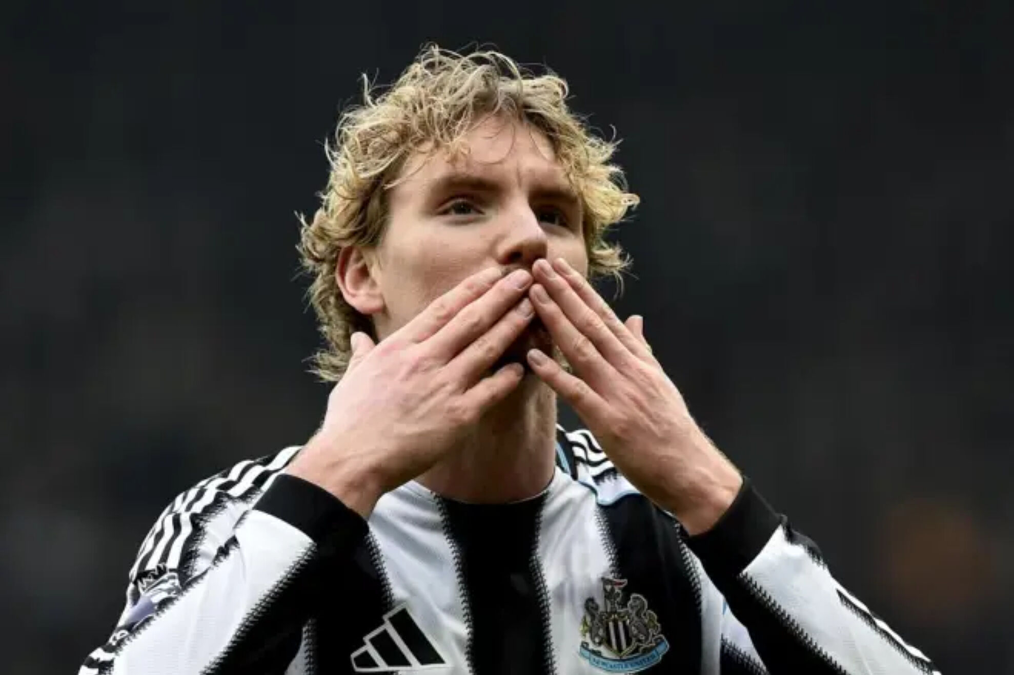 Woltemade celebrates one of the goals he has scored for Newcastle.