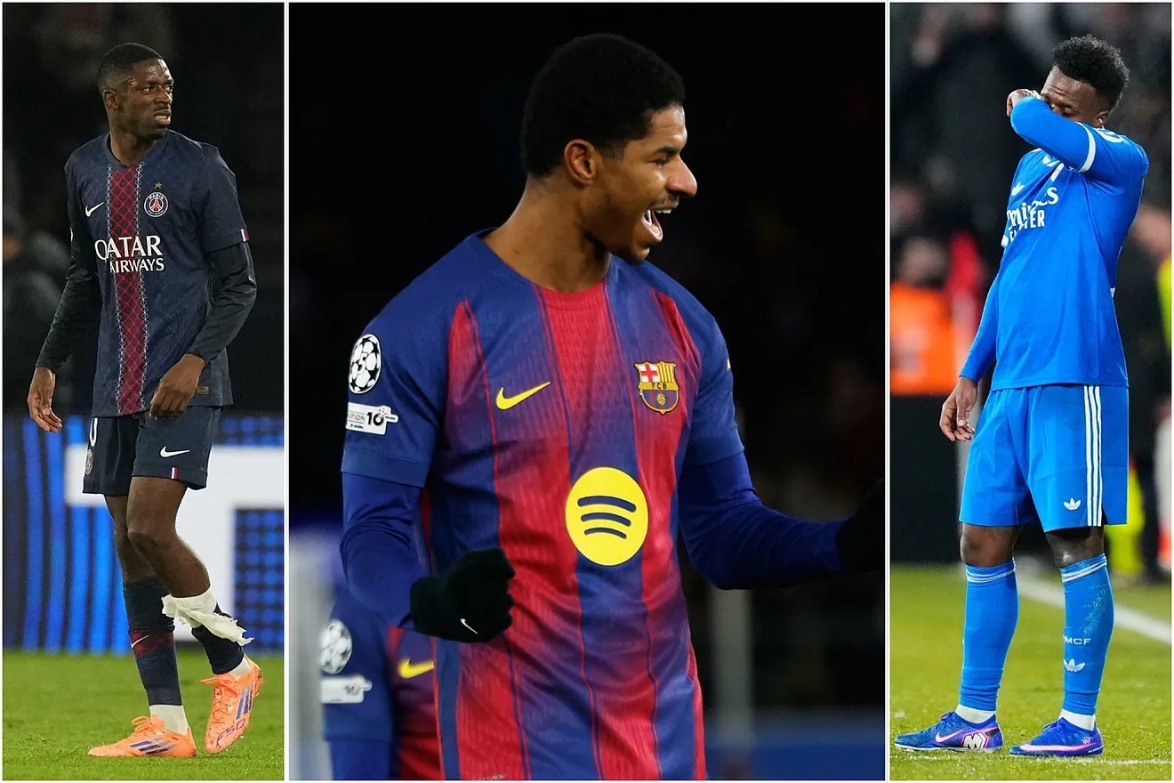 Barcelona's Marcus Rashford celebrates his side's fourth goal.